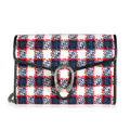 Gucci White, Marine, & Hibiscus Red Tweed Mini Dionysus Chain Wallet