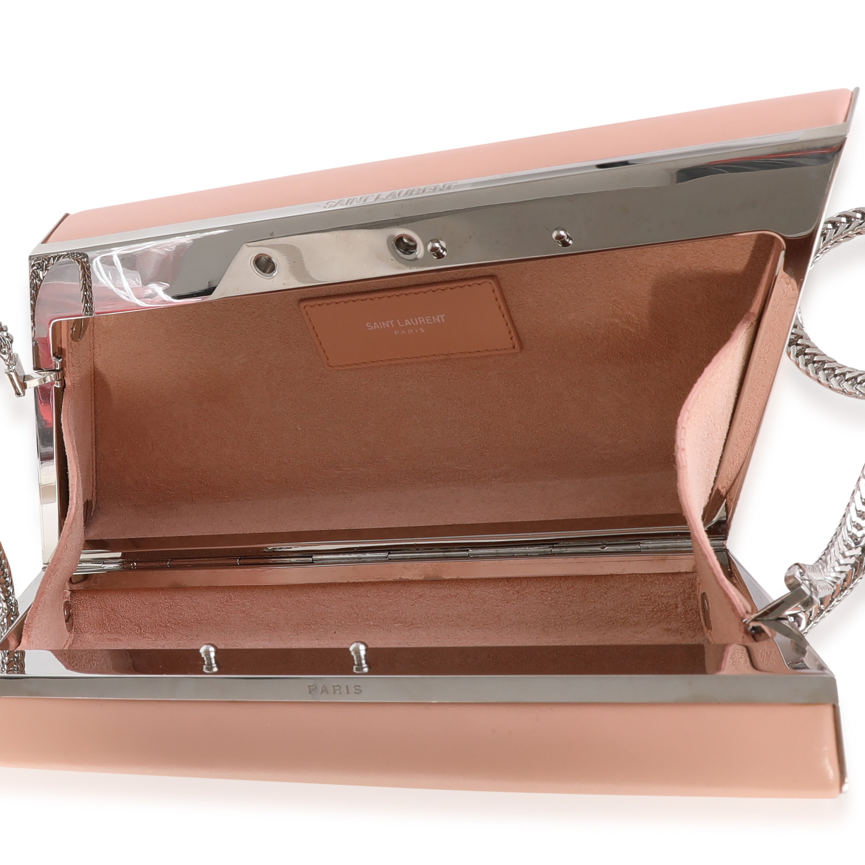 SAINT LAURENT Pink Leather Diagonal Box Chain Clutch