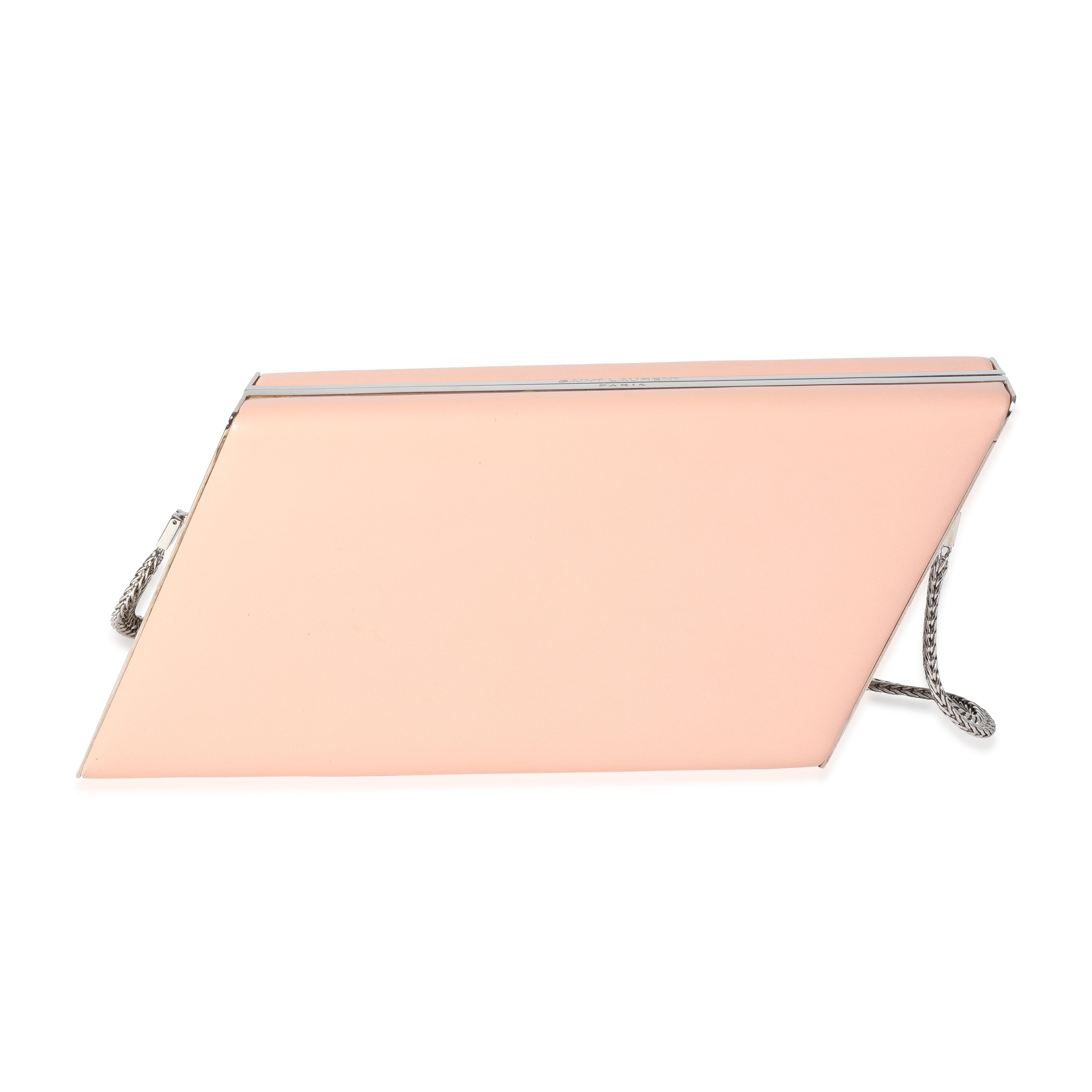 SAINT LAURENT Pink Leather Diagonal Box Chain Clutch