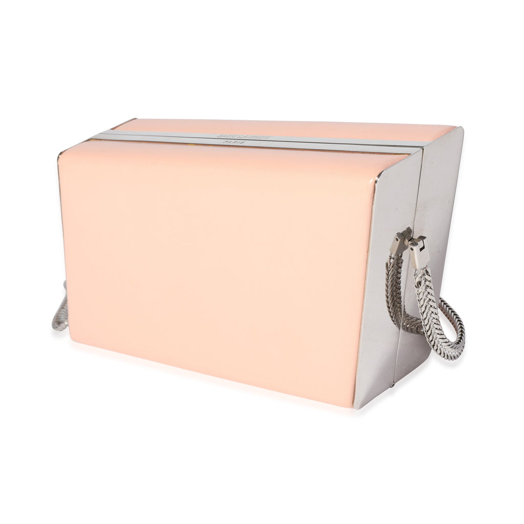SAINT LAURENT Pink Leather Diagonal Box Chain Clutch