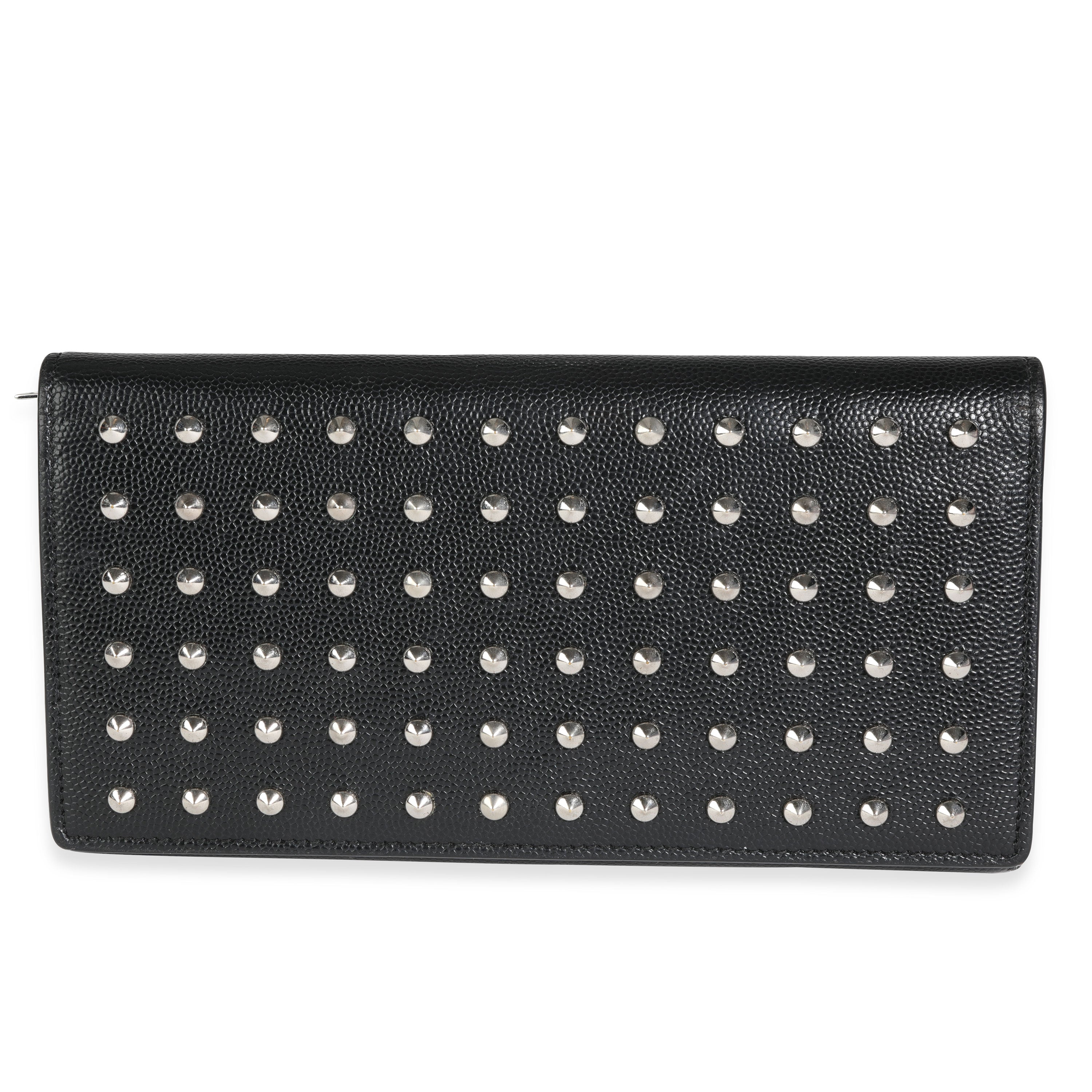 SAINT LAURENT Black Grain De Poudre Leather Studded Classic Marquage Flap Wallet