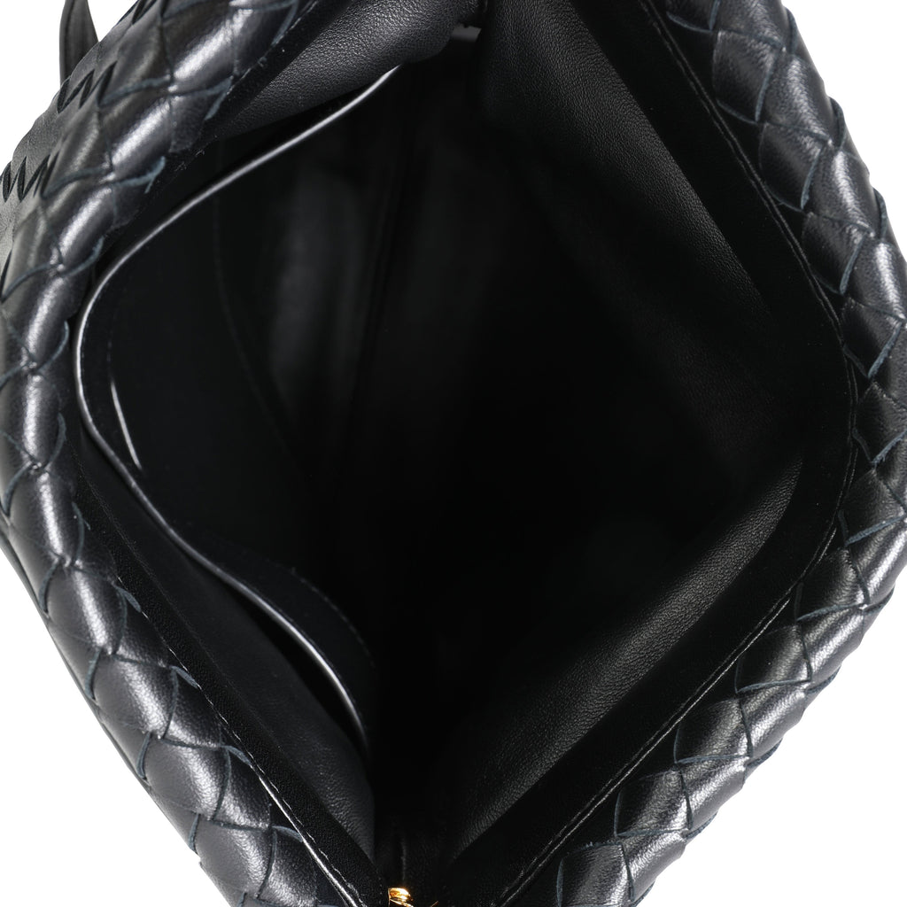 Bottega Veneta Black Intrecciato Leather Fold Crossbody Bag