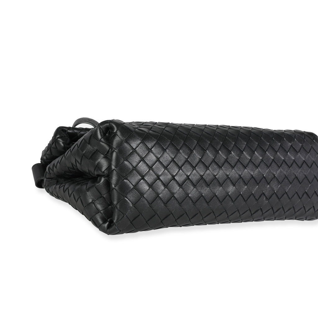 Bottega Veneta Black Intrecciato Leather Fold Crossbody Bag