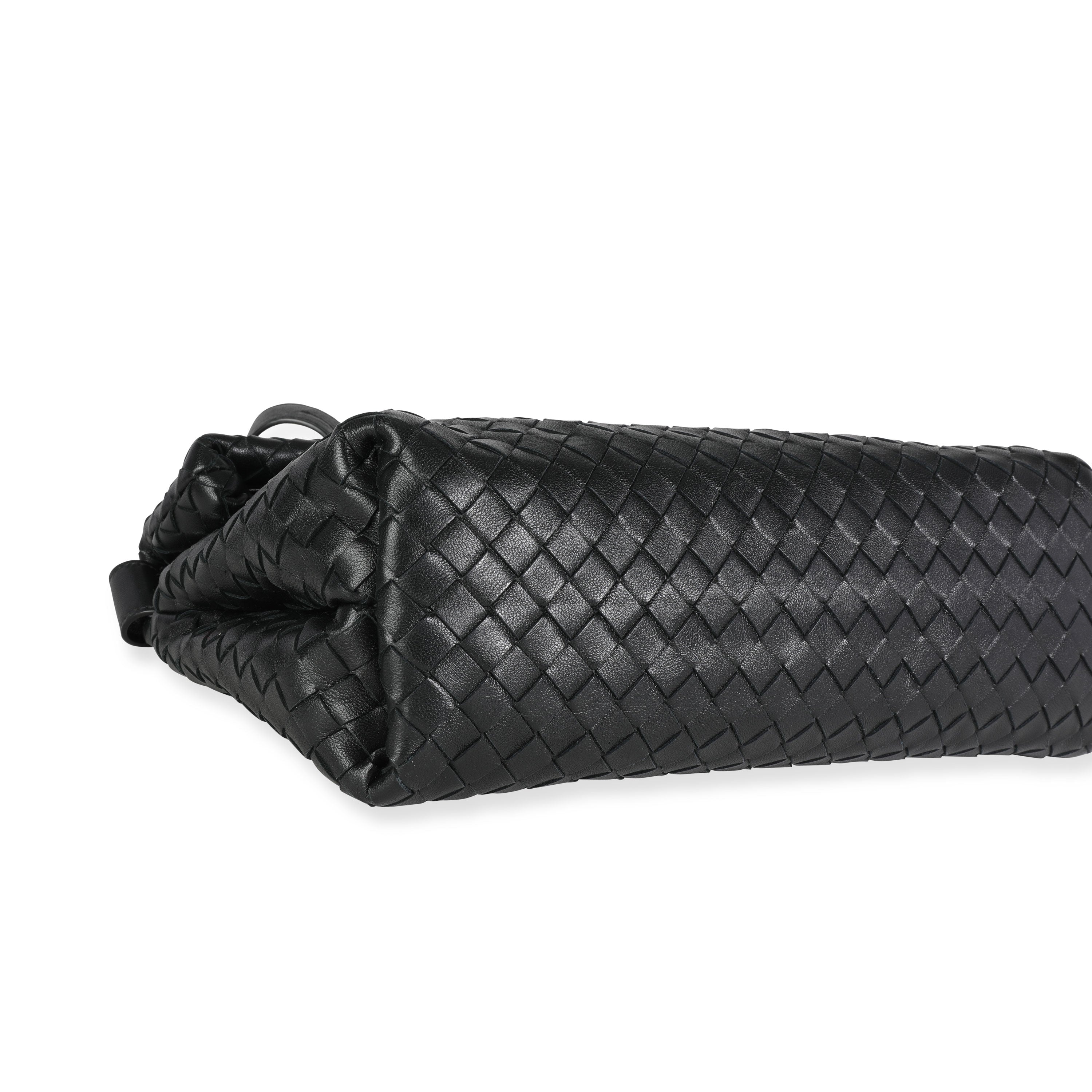 Bottega Veneta Black Intrecciato Leather Fold Crossbody Bag