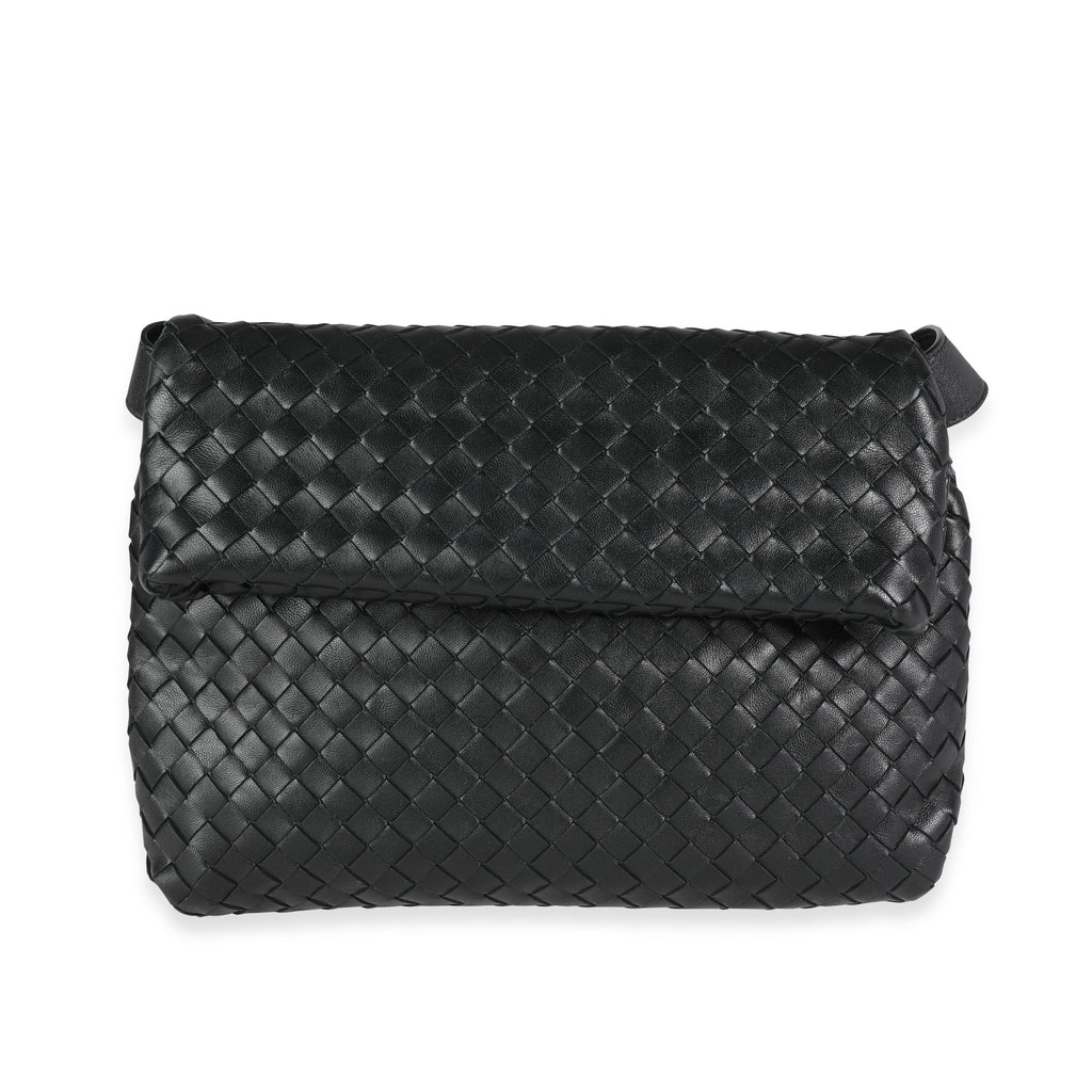 Bottega Veneta Black Intrecciato Leather Fold Crossbody Bag