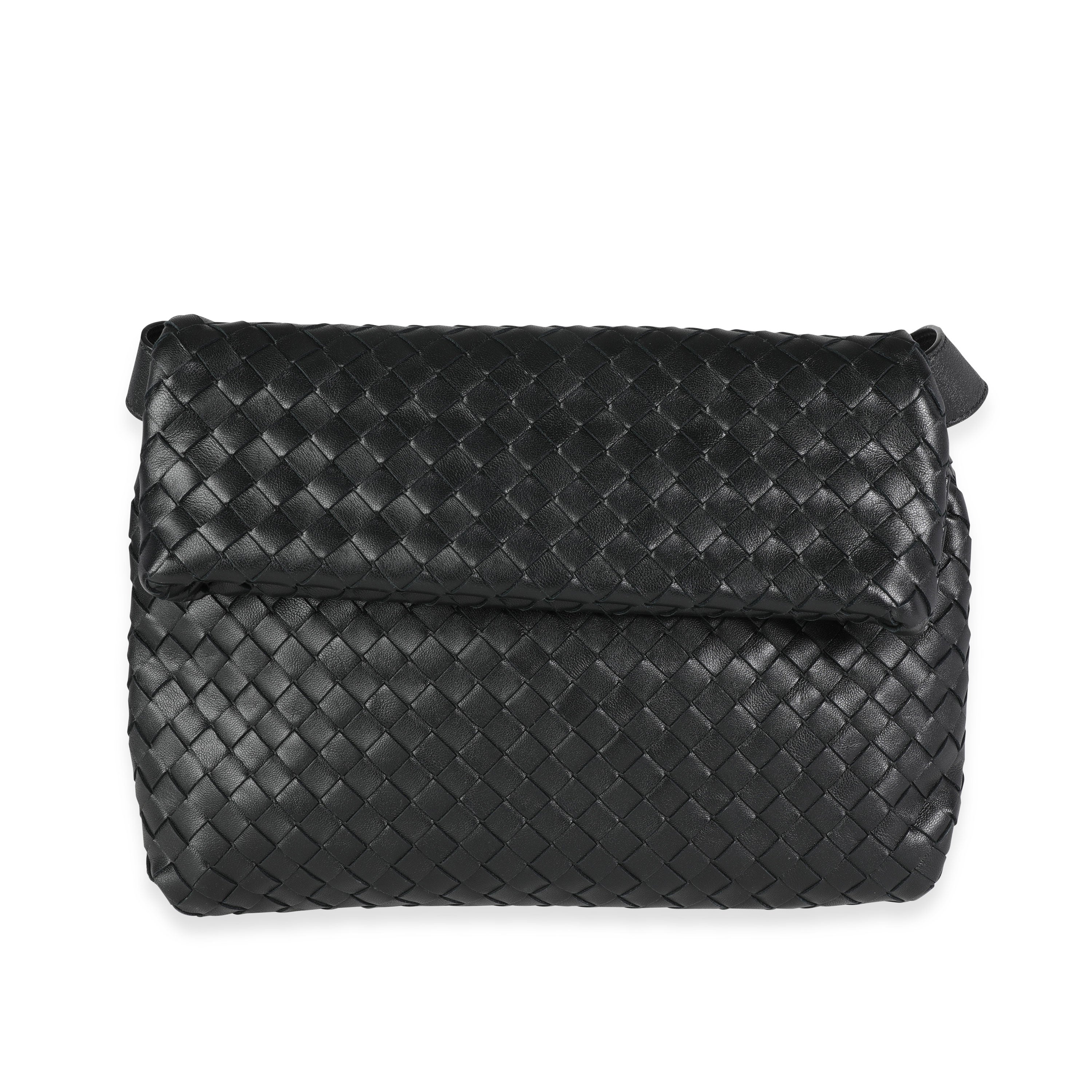 Bottega Veneta Black Intrecciato Leather Fold Crossbody Bag