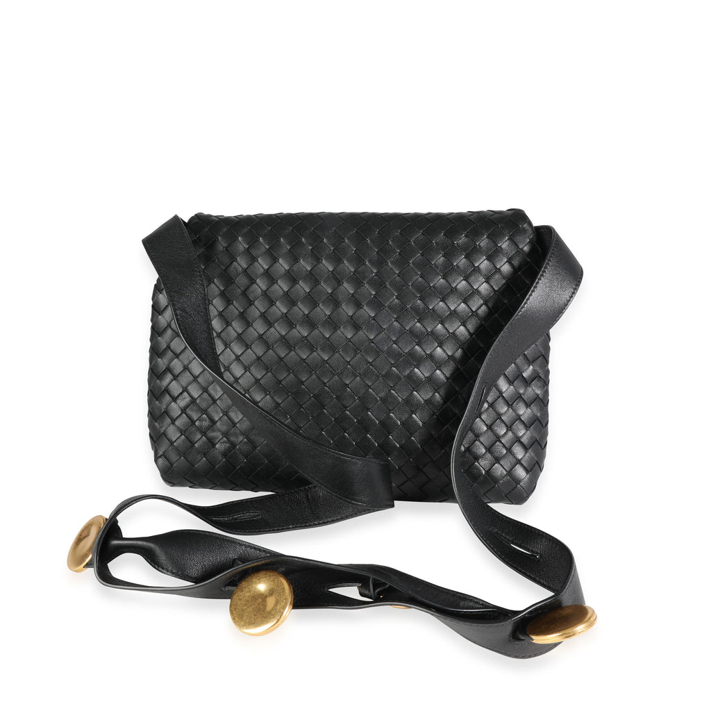 Bottega Veneta Black Intrecciato Leather Fold Crossbody Bag
