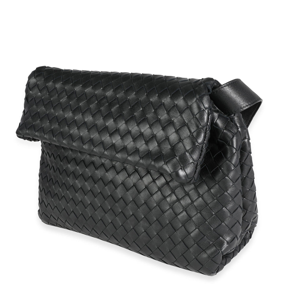 Bottega Veneta Black Intrecciato Leather Fold Crossbody Bag