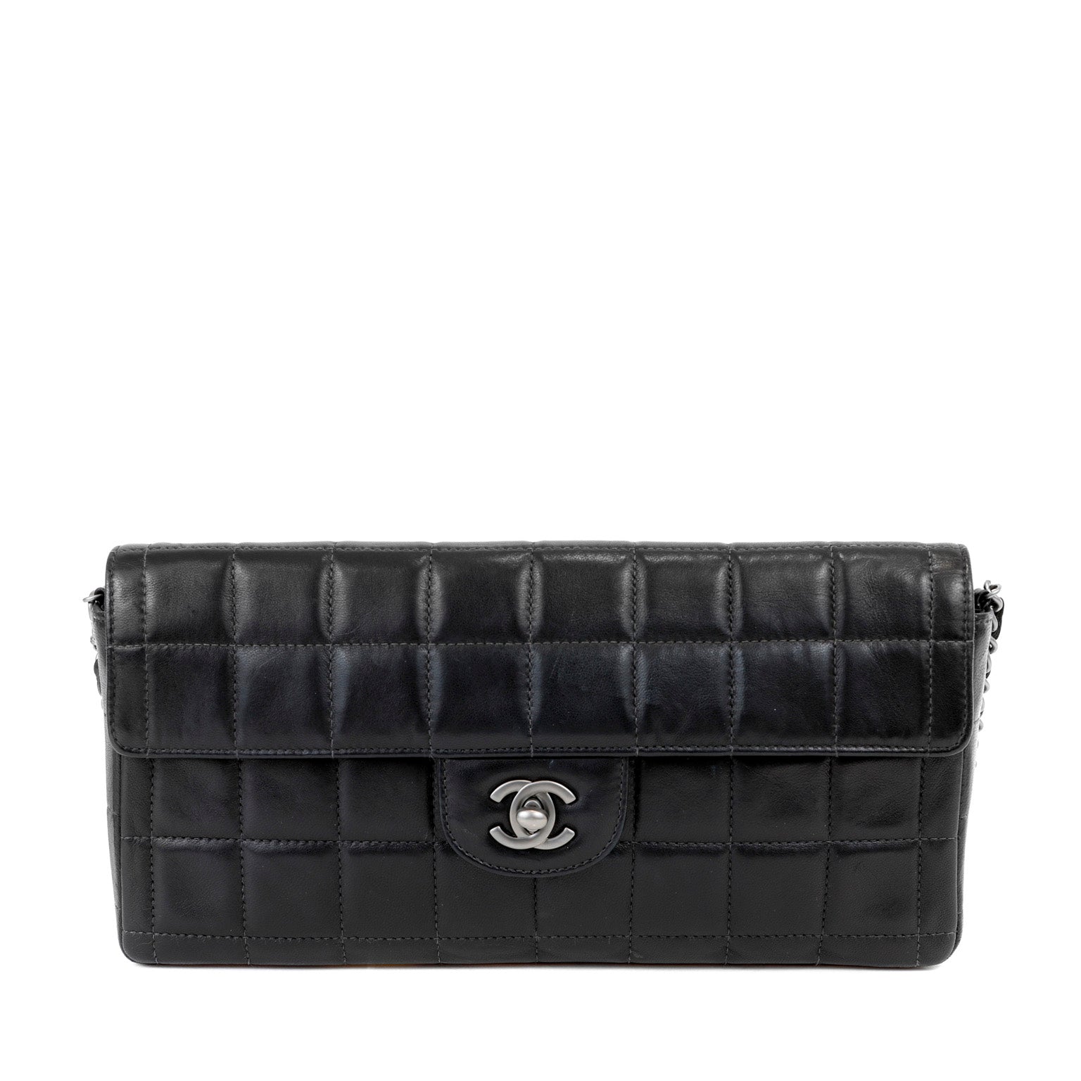Chanel Black Lambskin Chocolate Bar Quilted East West Classic with Silver Hardware