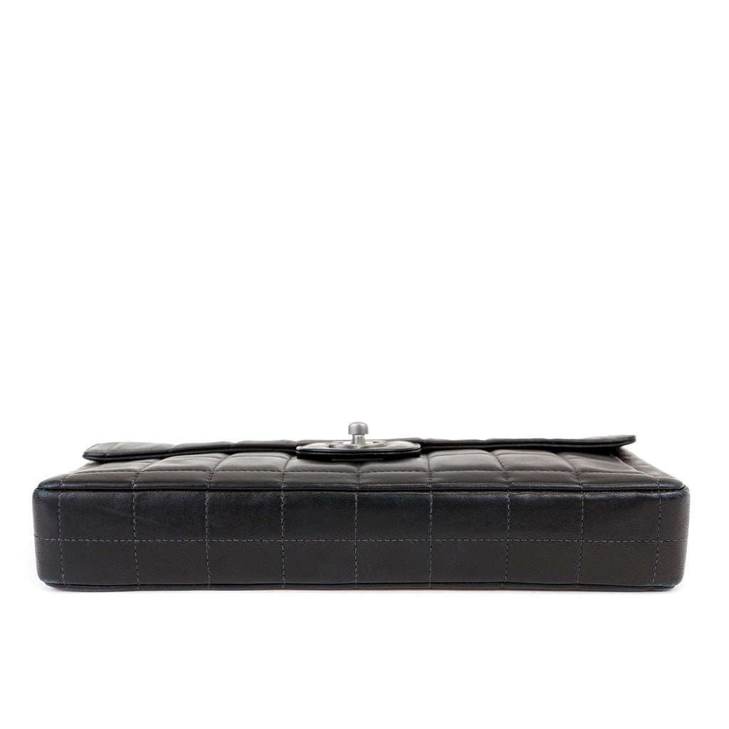 Chanel Black Lambskin Chocolate Bar Quilted East West Classic with Silver Hardware