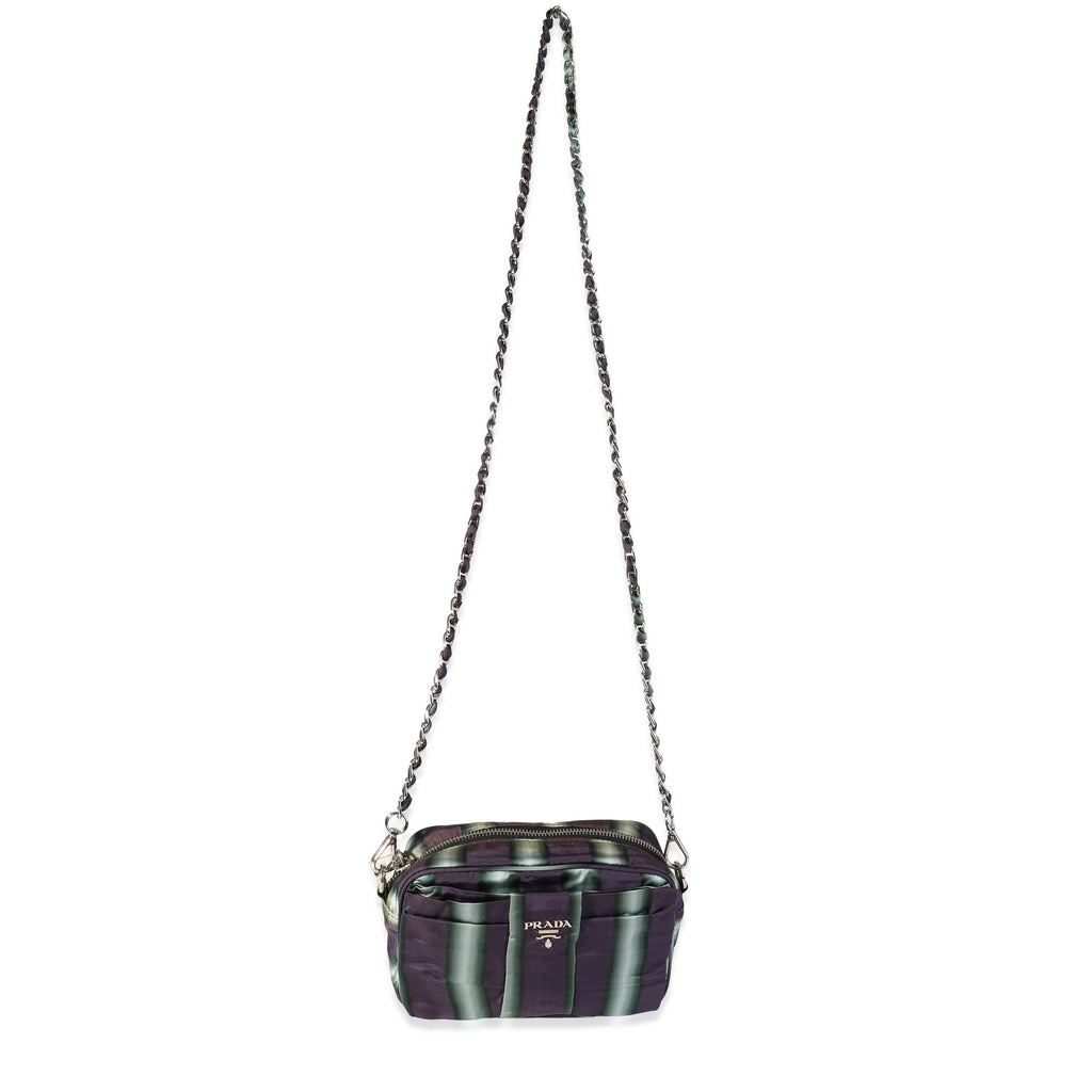 Prada Purple and Grey Striped Nylon Camera Bag