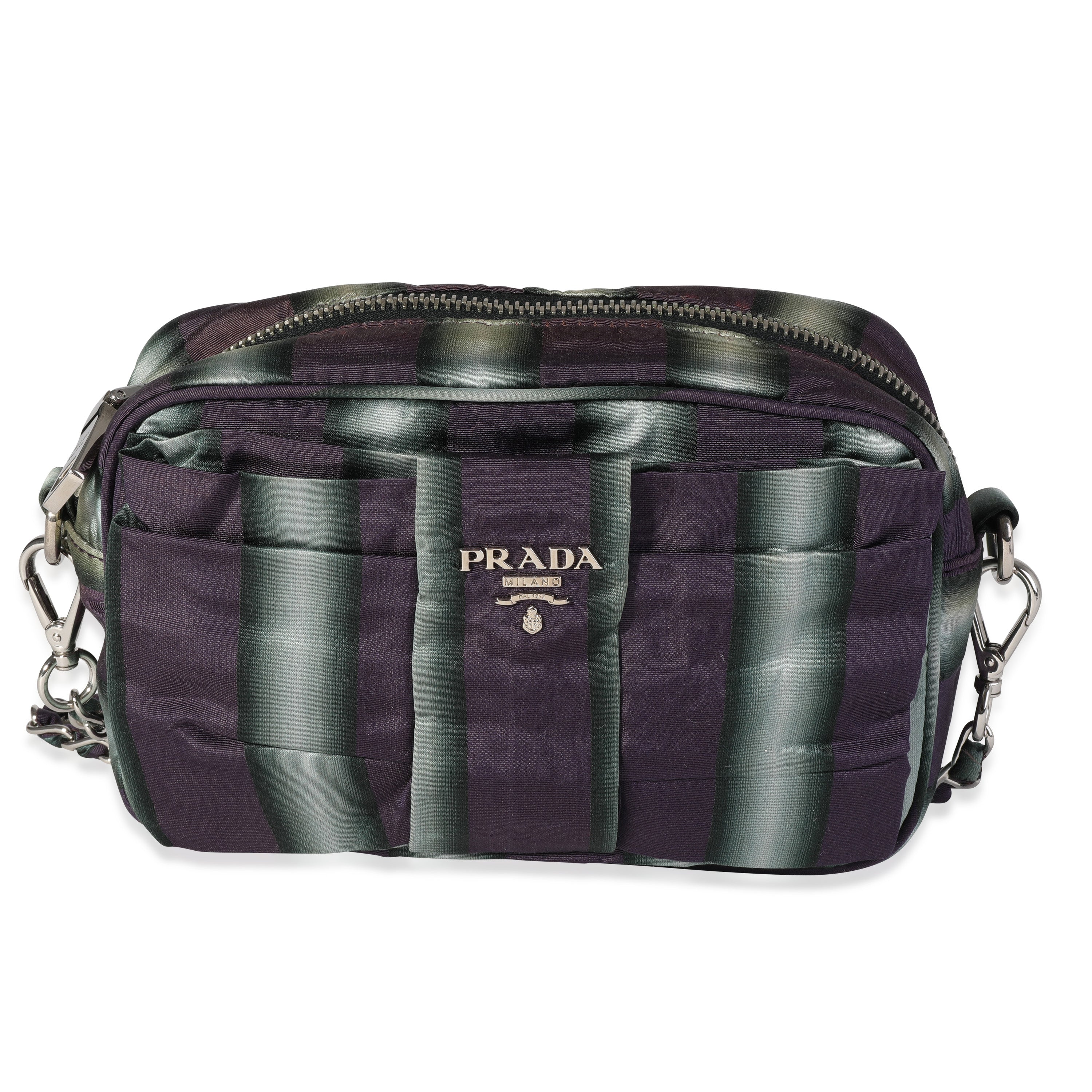 Prada Purple and Grey Striped Nylon Camera Bag