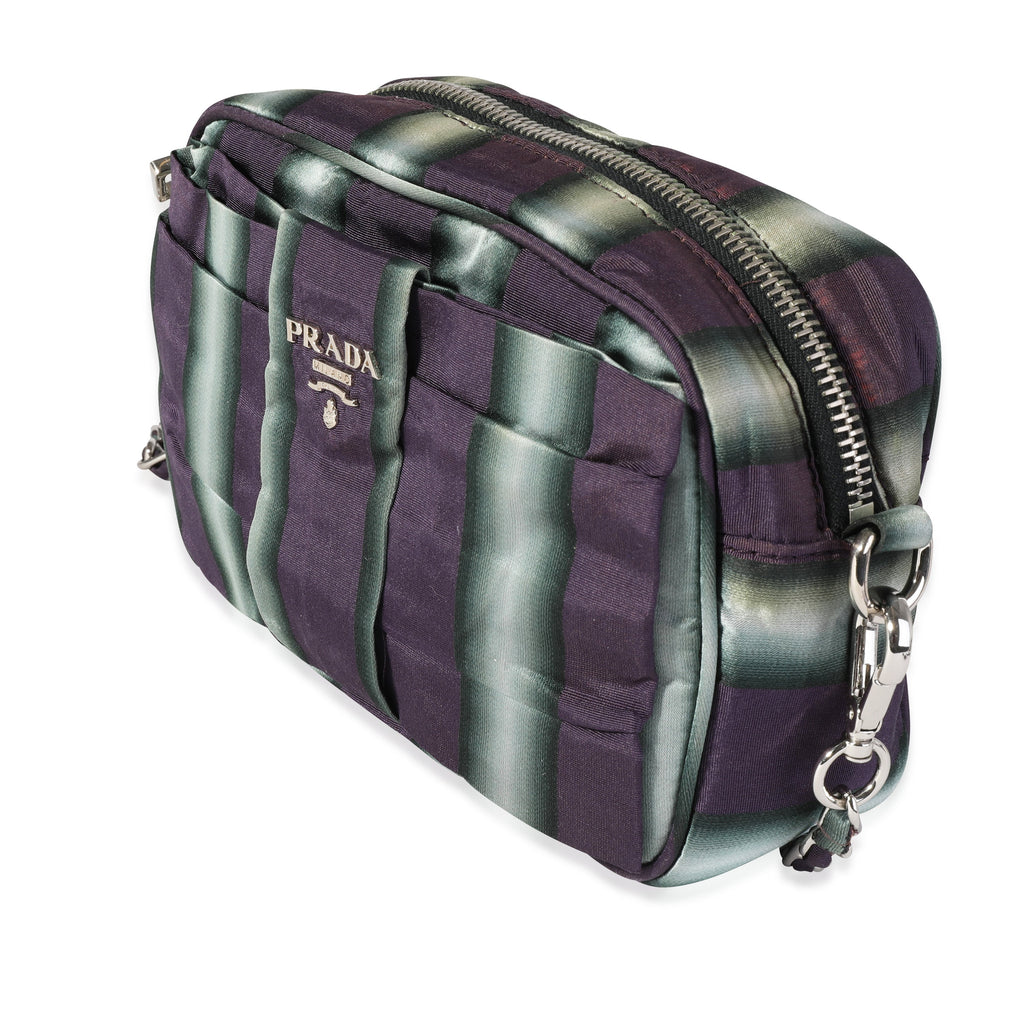 Prada Purple and Grey Striped Nylon Camera Bag