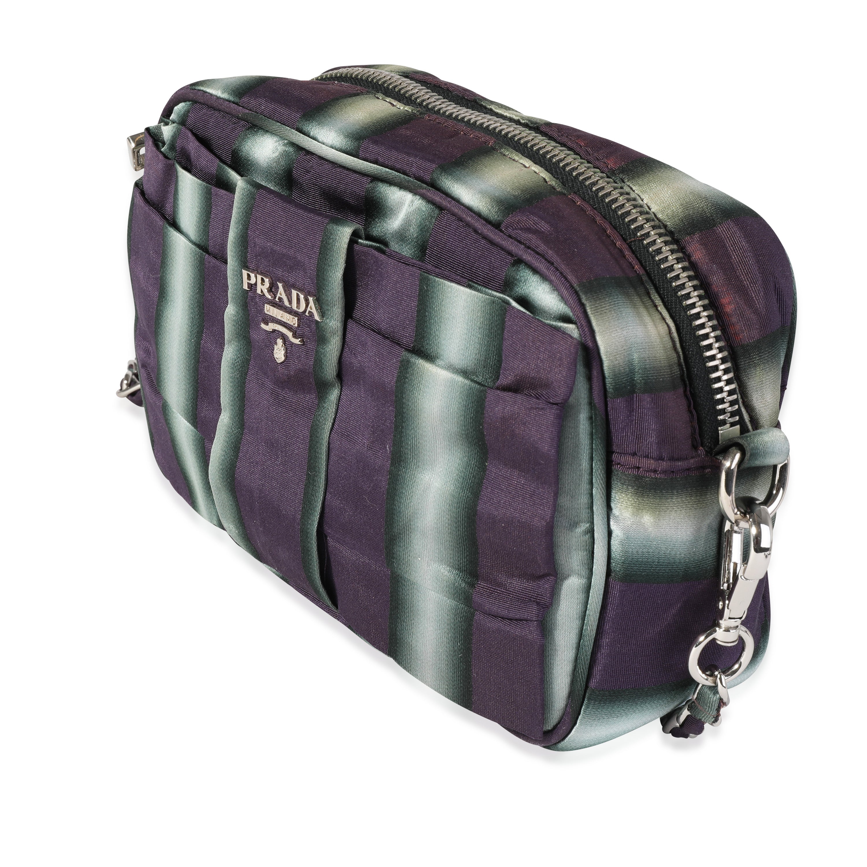 Prada Purple and Grey Striped Nylon Camera Bag