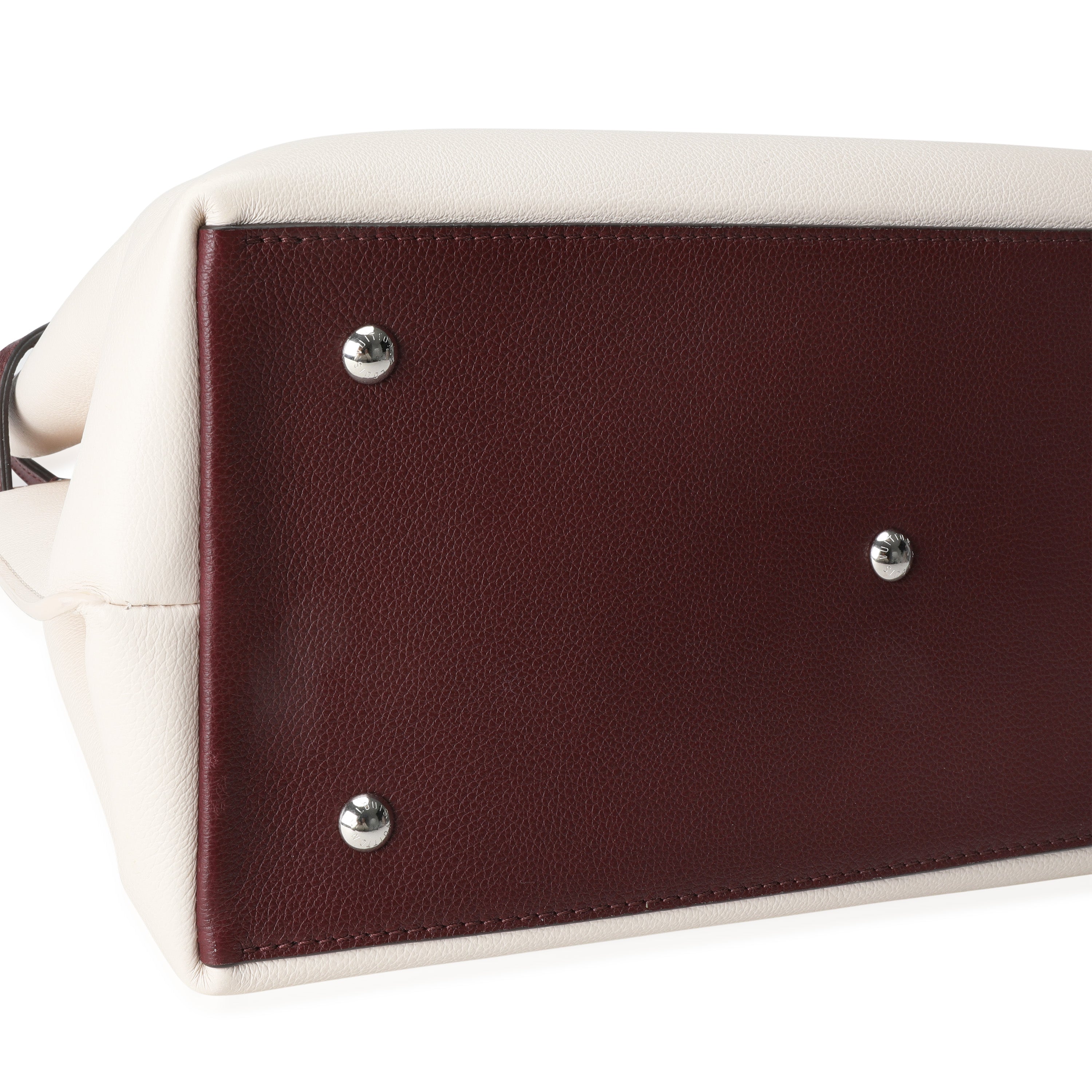 LOUIS VUITTON Cream & Burgundy Grained Calf Leather Lockme Day Bag