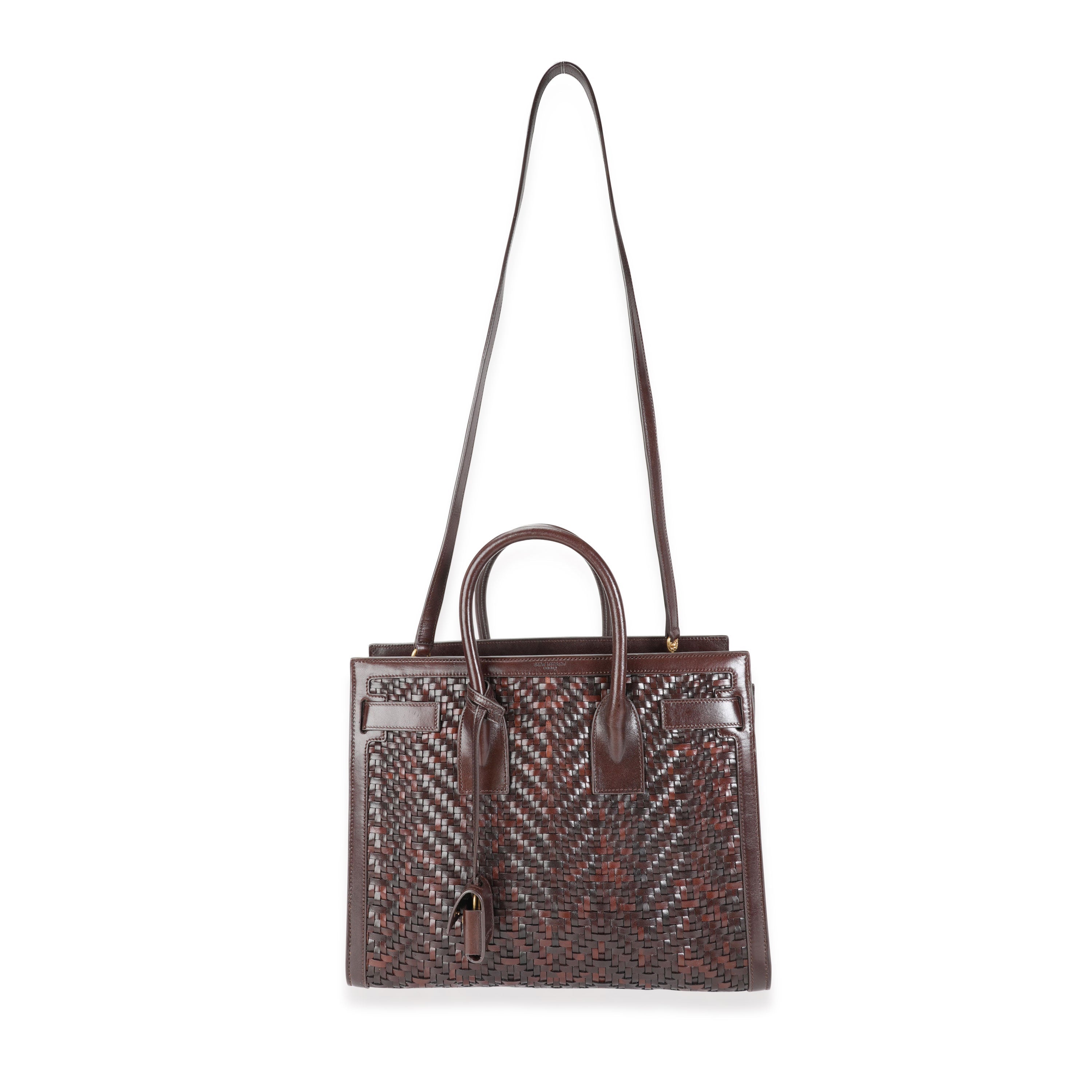 SAINT LAURENT Brown Woven Leather Small Sac De Jour