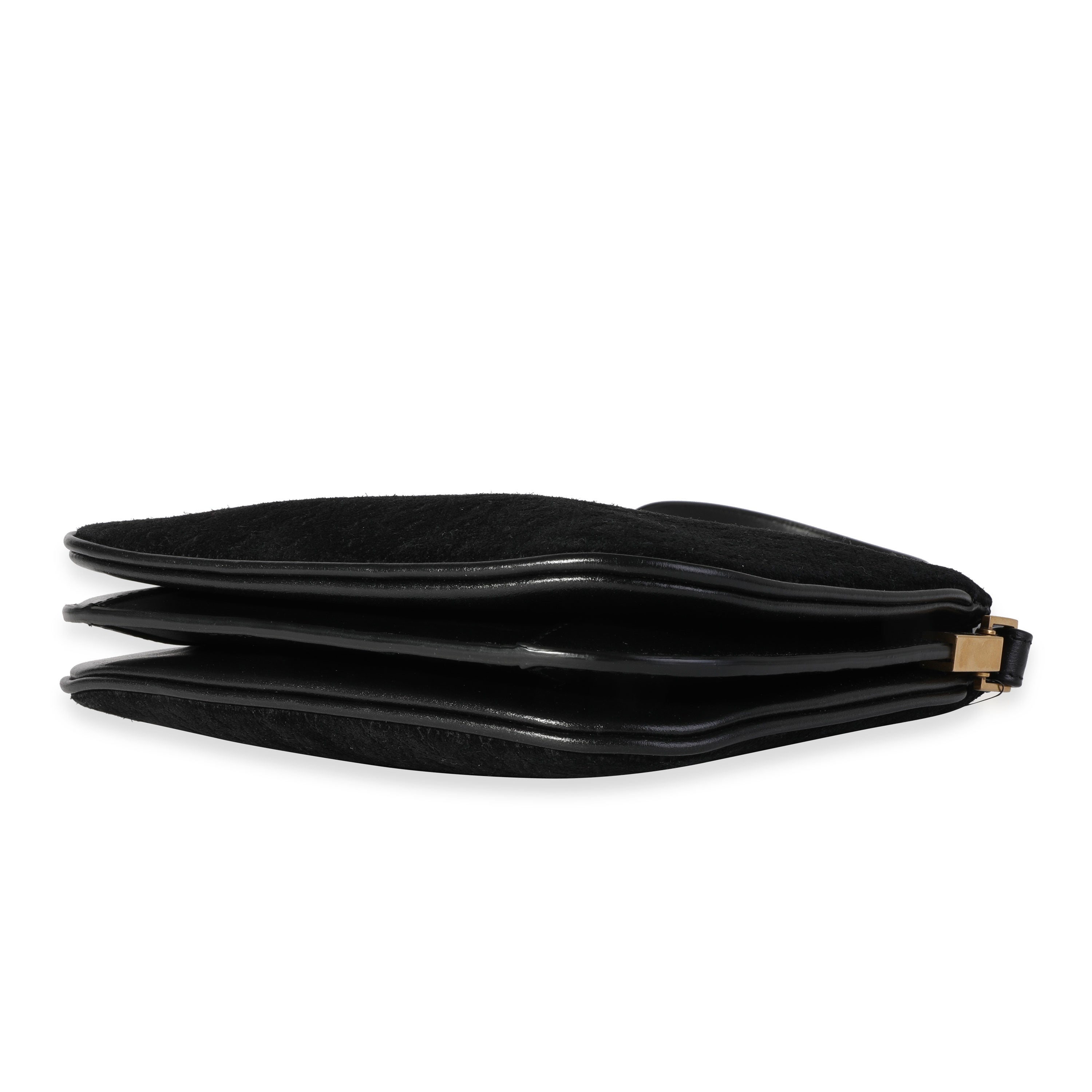SAINT LAURENT Black Suede All Over Monogram Crossbody Bag