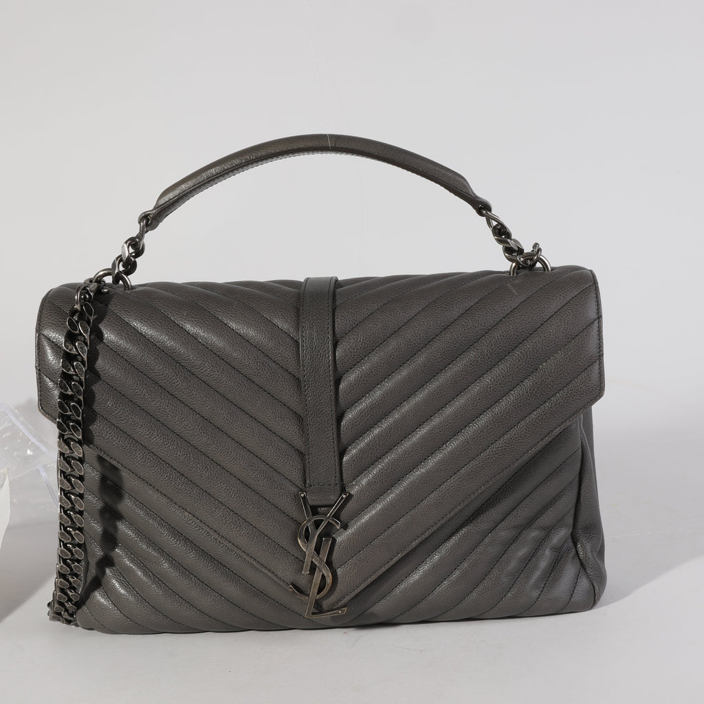 SAINT LAURENT Gray Matelasse Sheepskin Large College Bag