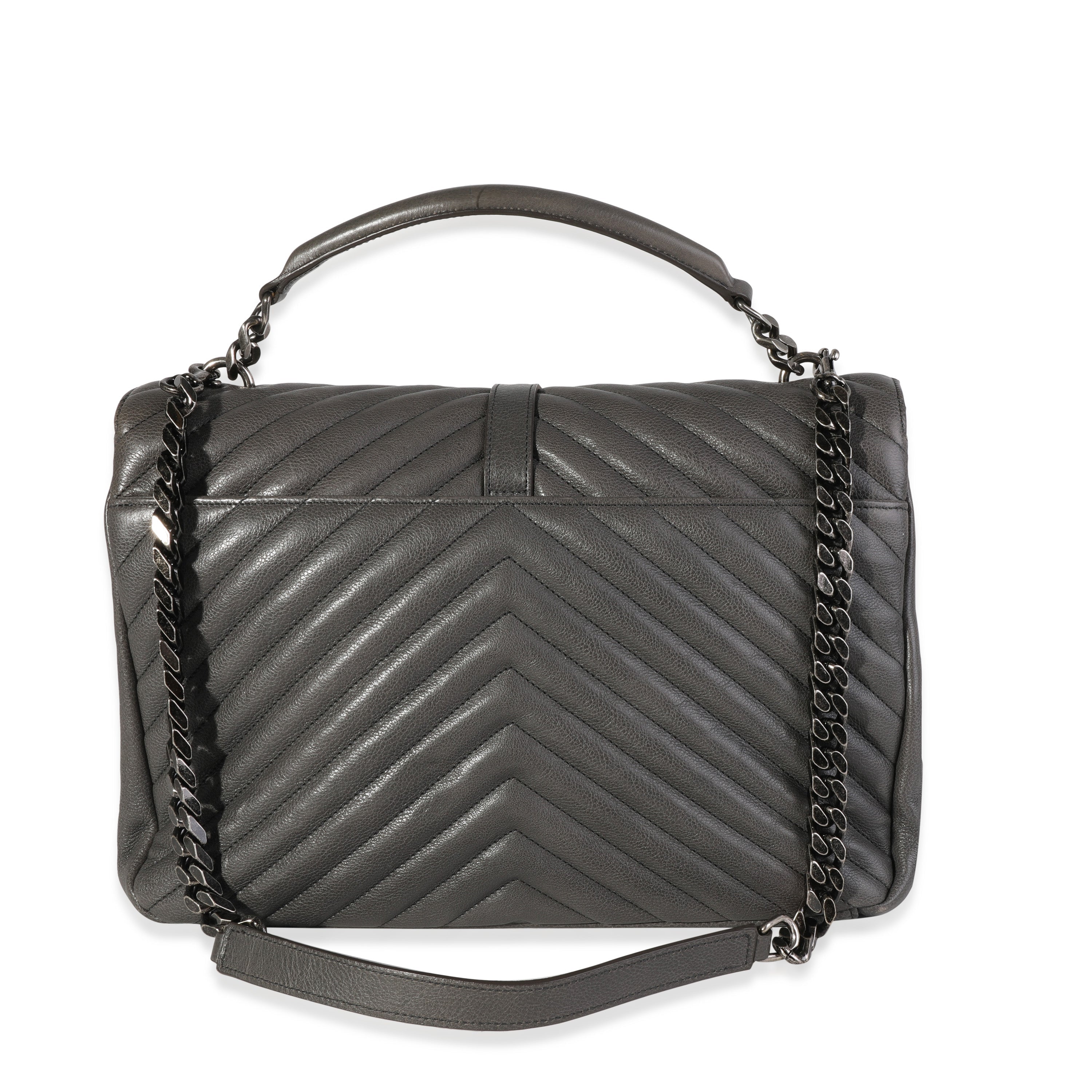 SAINT LAURENT Gray Matelasse Sheepskin Large College Bag
