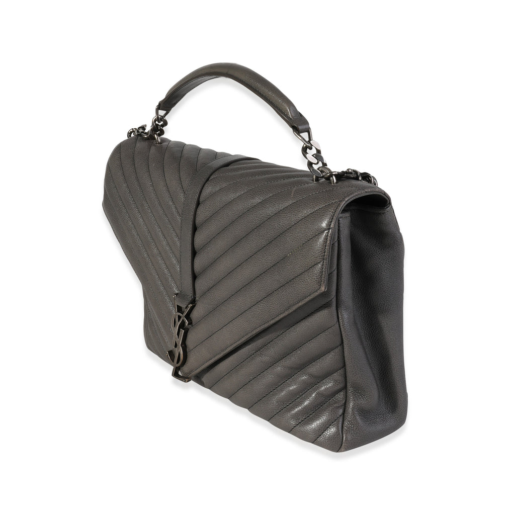 SAINT LAURENT Gray Matelasse Sheepskin Large College Bag