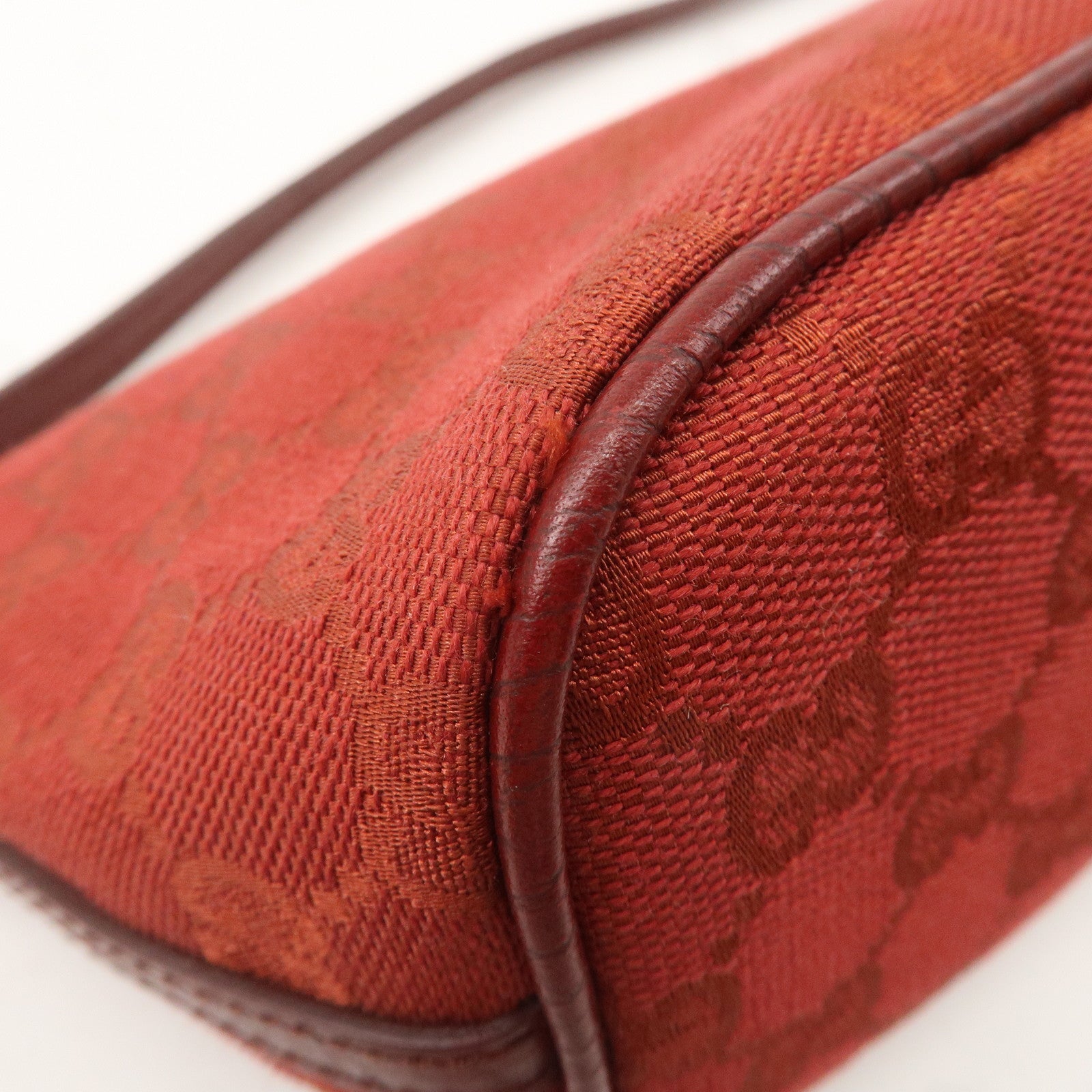 GUCCI Boat Bag GG Canvas Leather Hand Bag Pouch Red 07198