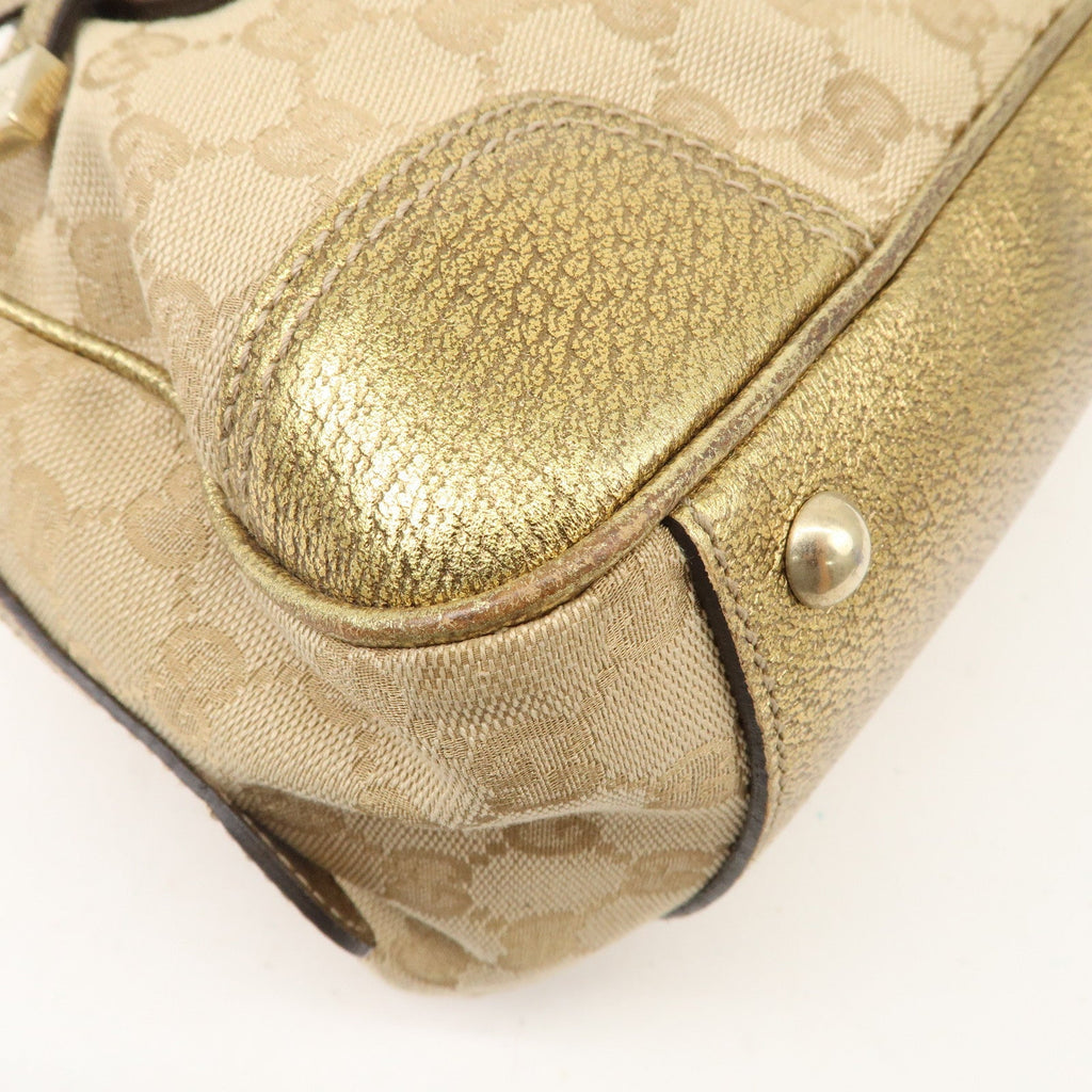GUCCI Princy GG Canvas Leather Mini Boston Bag Beige Gold 161720