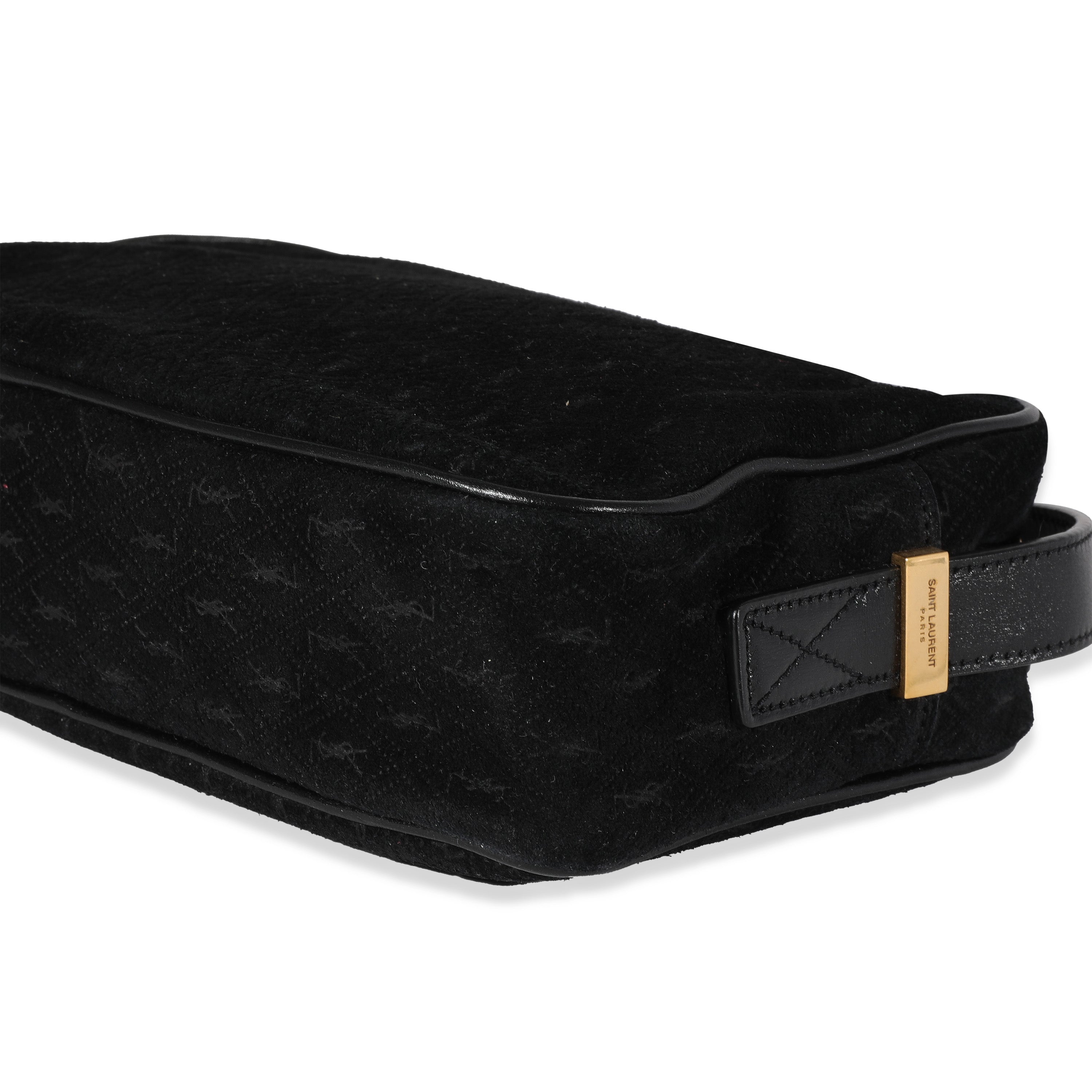 SAINT LAURENT Black Suede & Leather All-Over Monogram Camera Bag