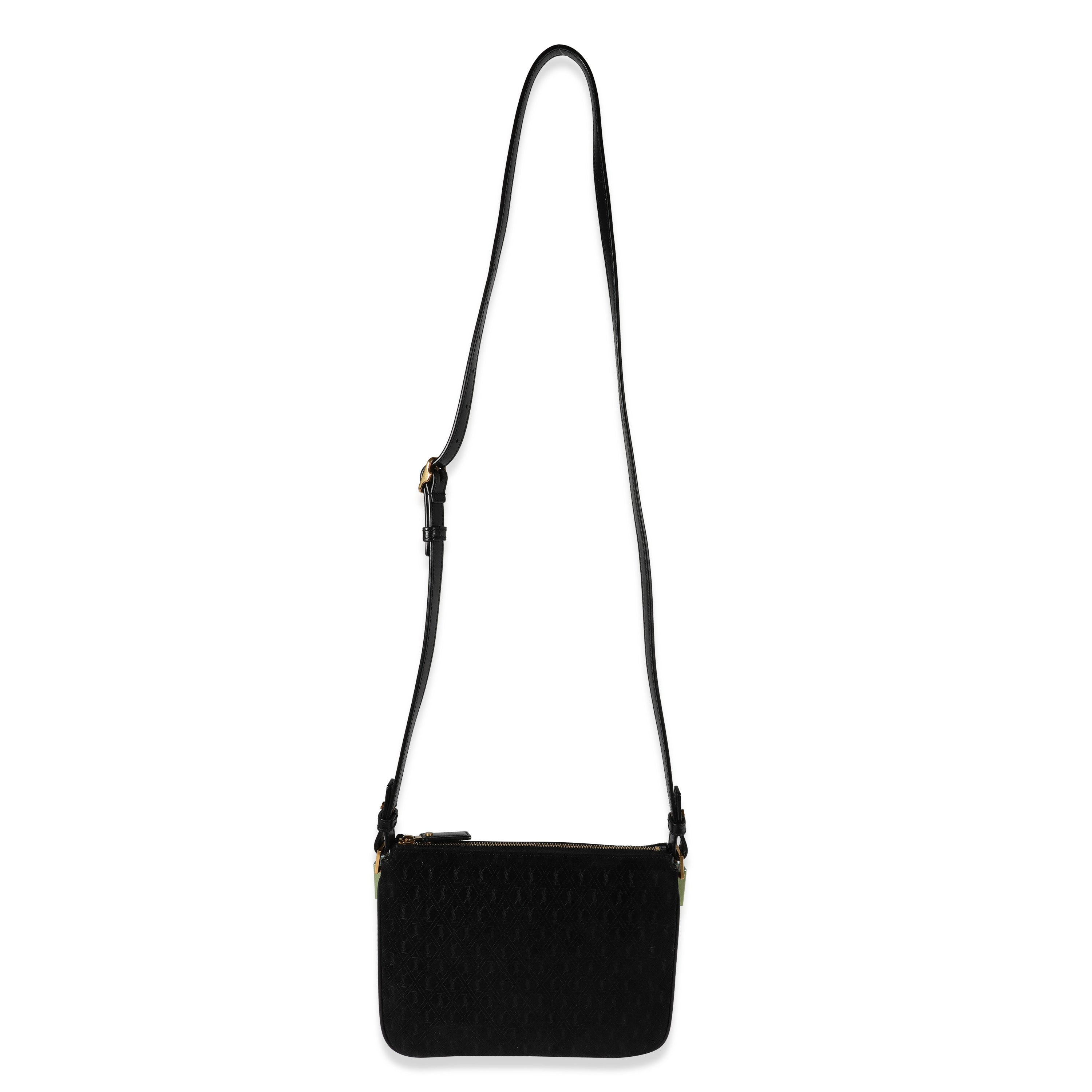 SAINT LAURENT Black Suede & Leather All-Over Monogram Bag