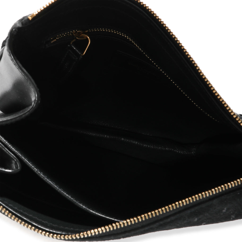 SAINT LAURENT Black Suede & Leather All-Over Monogram Bag