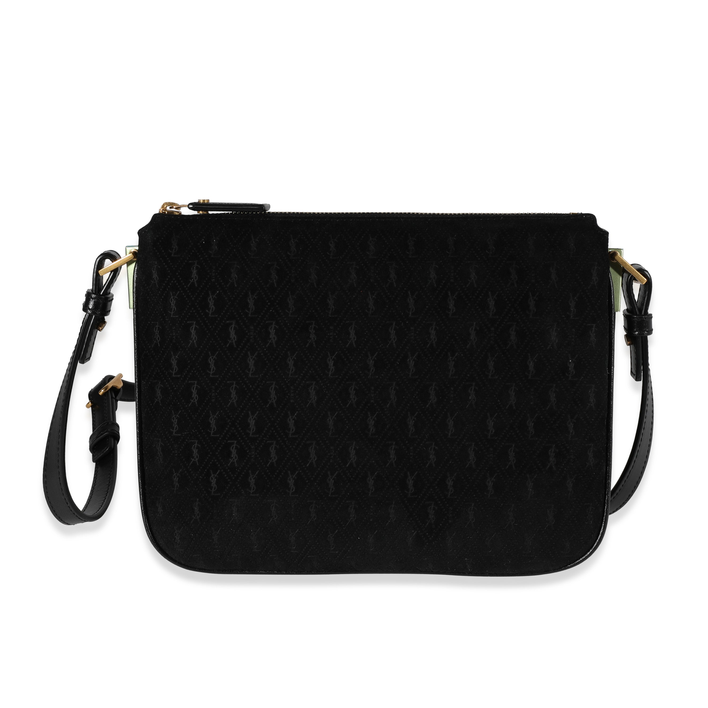SAINT LAURENT Black Suede & Leather All-Over Monogram Bag