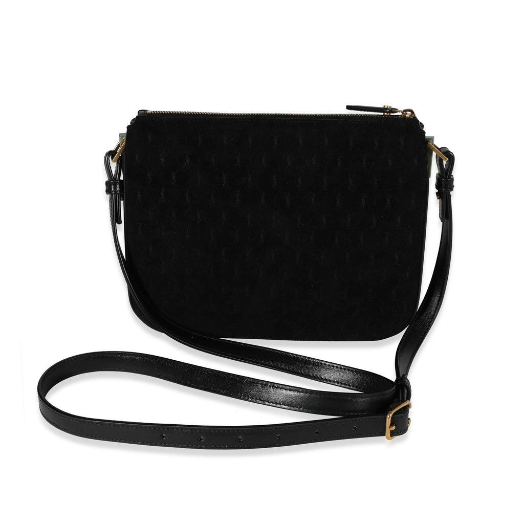 SAINT LAURENT Black Suede & Leather All-Over Monogram Bag