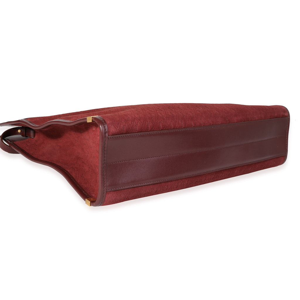 SAINT LAURENT Rouge Suede & Leather All-Over Monogram Tote