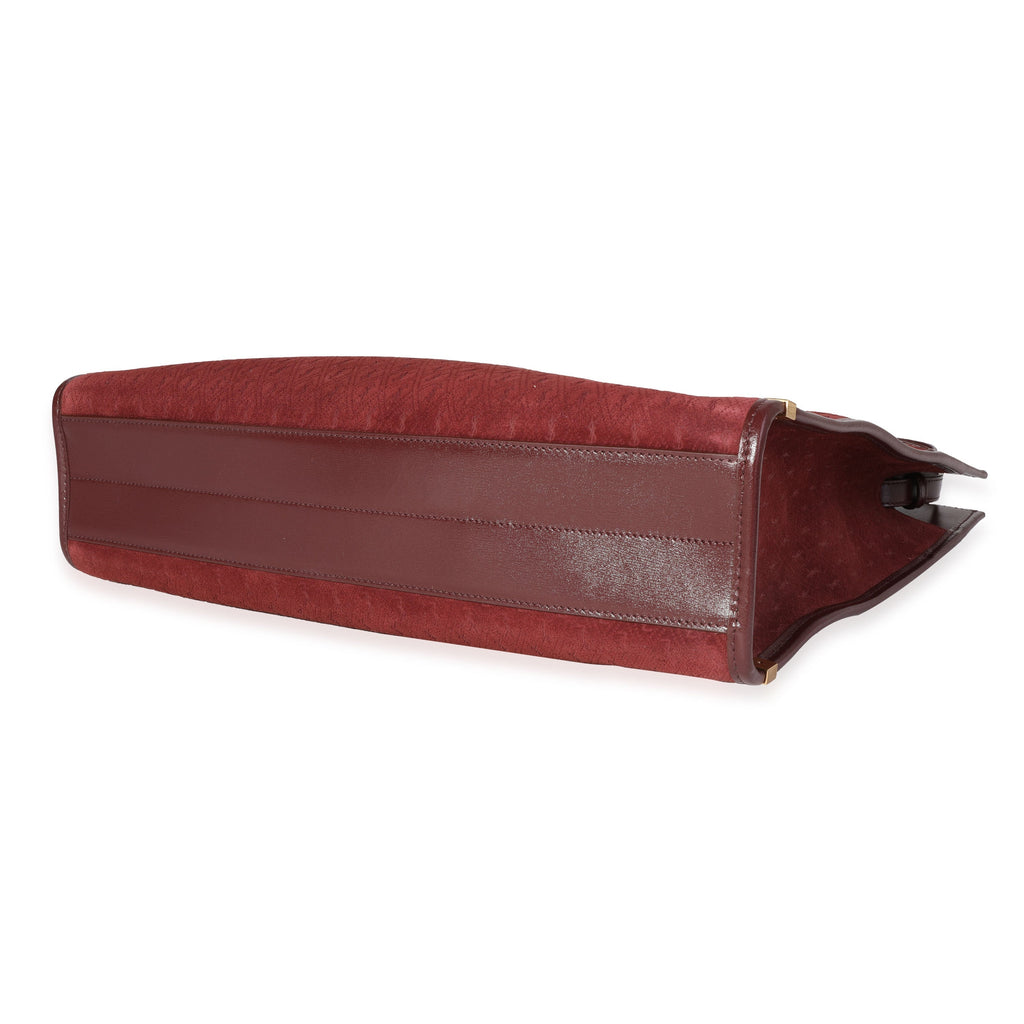 SAINT LAURENT Rouge Suede & Leather All-Over Monogram Tote
