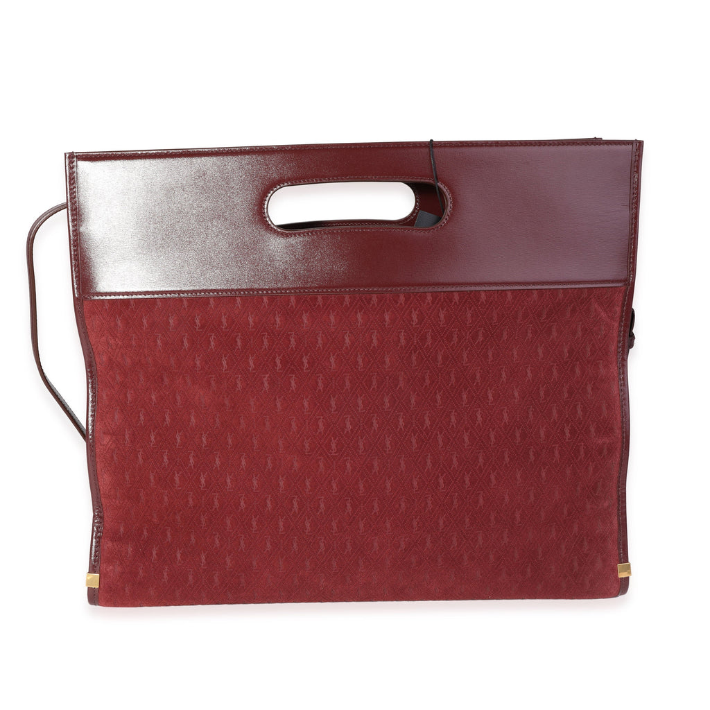 SAINT LAURENT Rouge Suede & Leather All-Over Monogram Tote