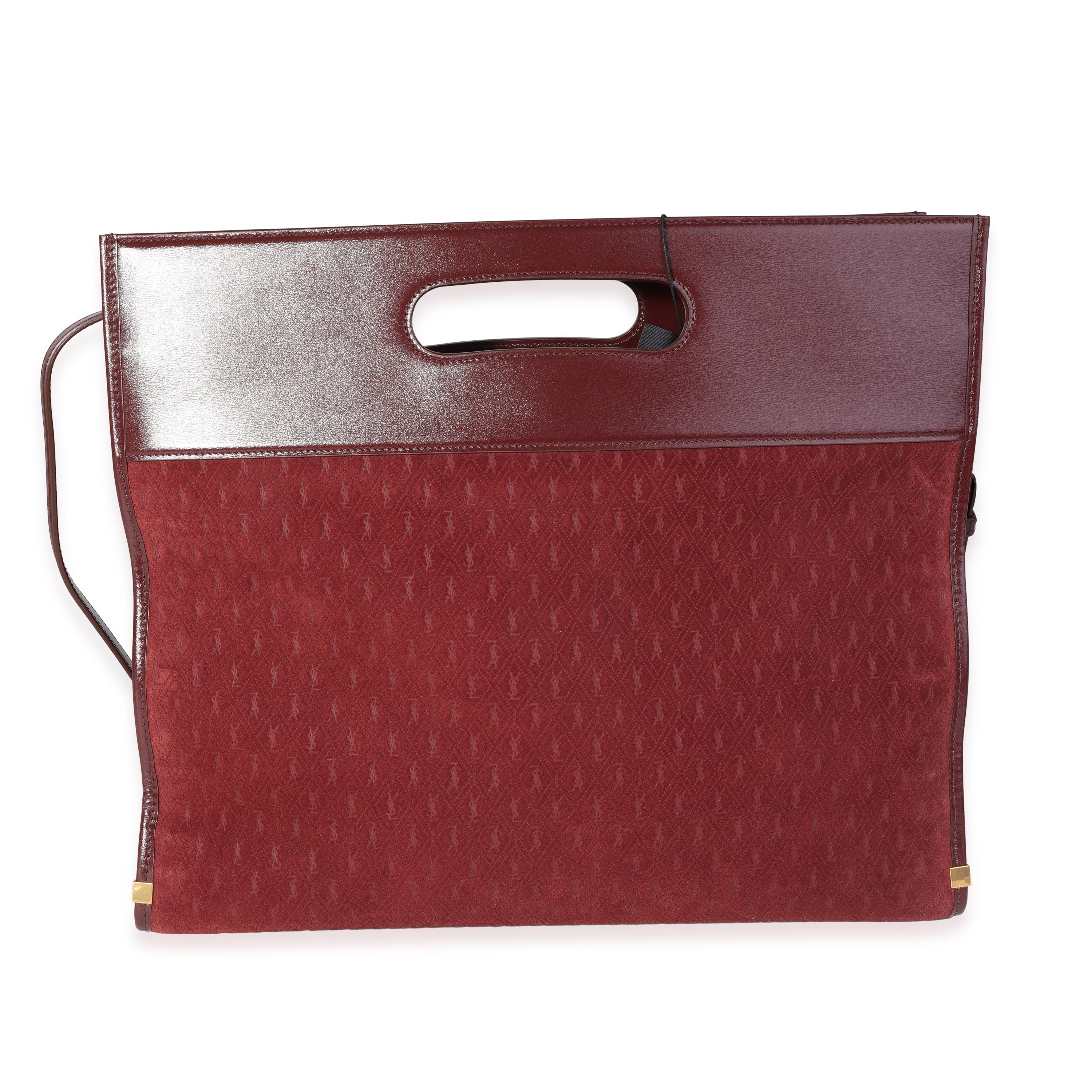 SAINT LAURENT Rouge Suede & Leather All-Over Monogram Tote