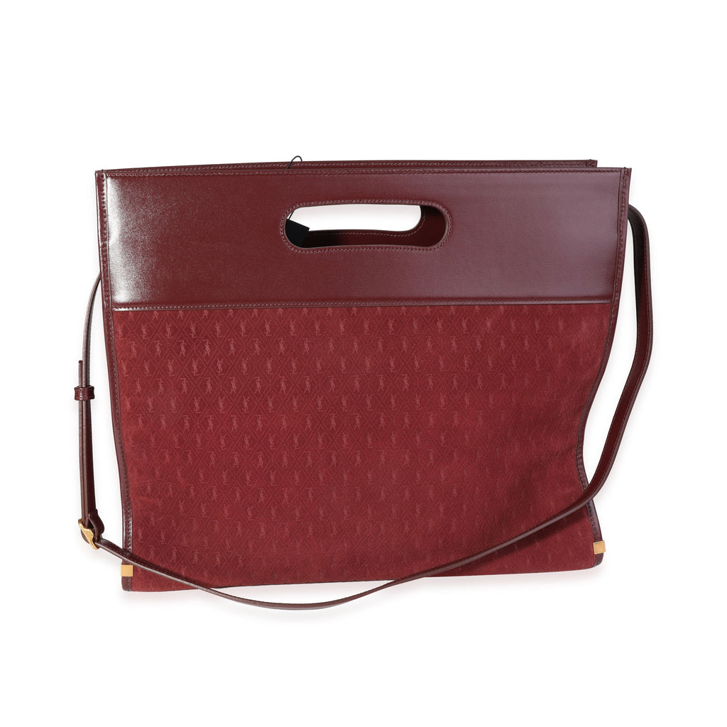 SAINT LAURENT Rouge Suede & Leather All-Over Monogram Tote