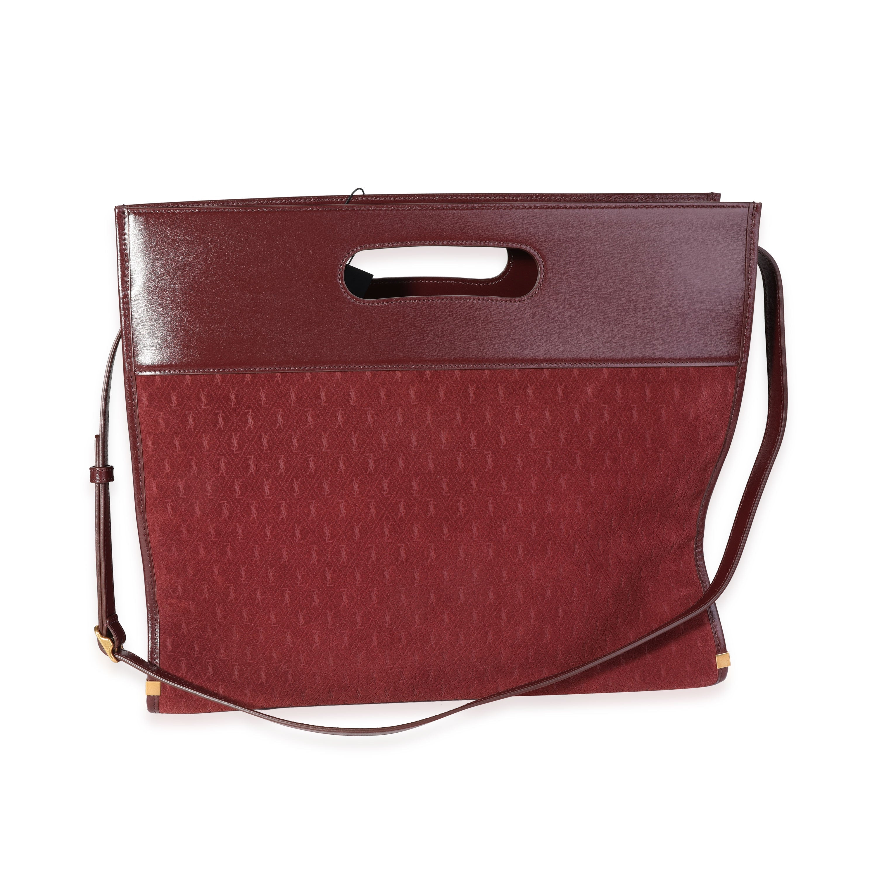 SAINT LAURENT Rouge Suede & Leather All-Over Monogram Tote
