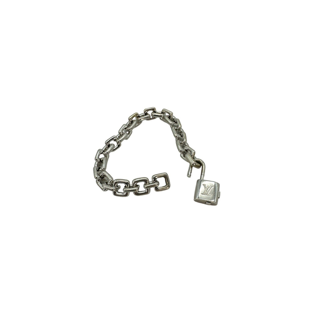 Louis Vuitton 18K White Gold Padlock & Square Link Bracelet