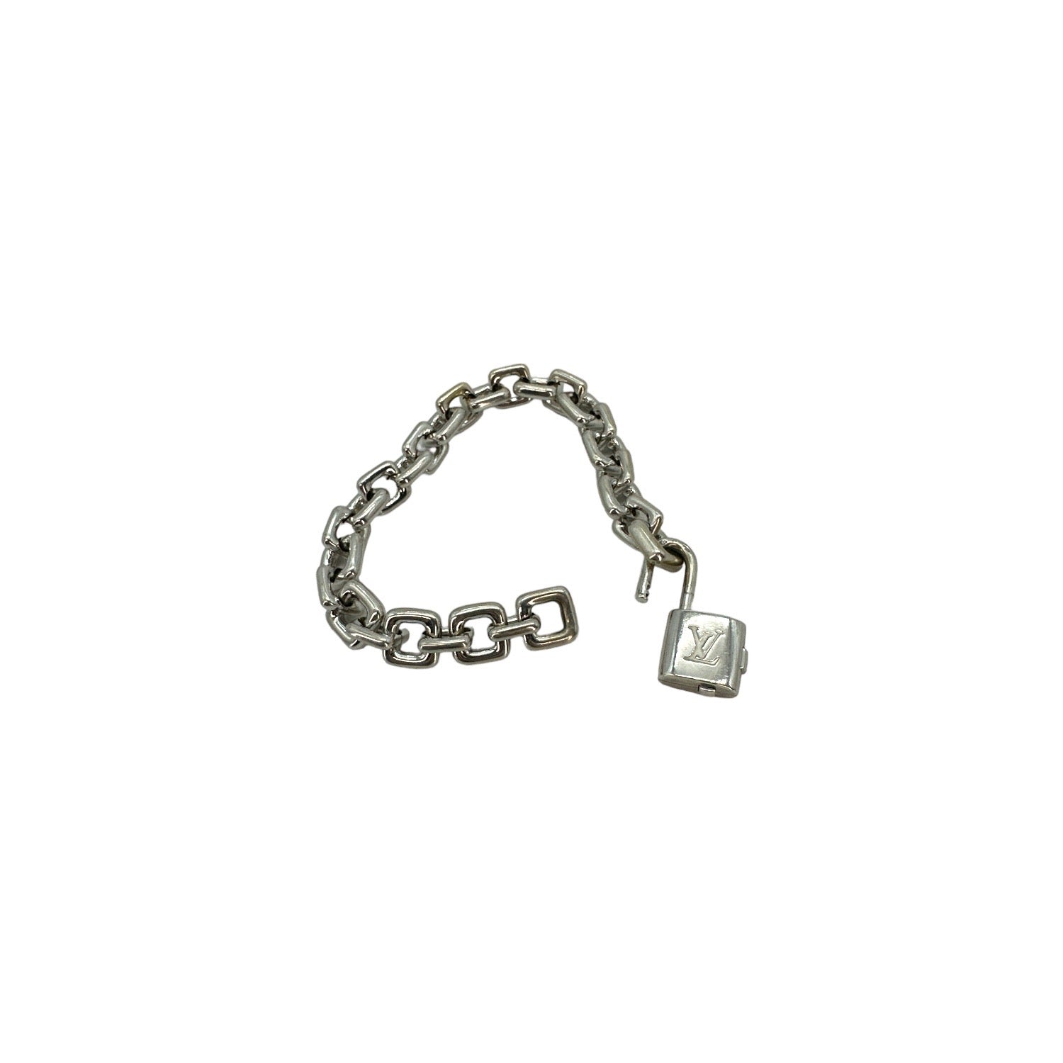 Louis Vuitton 18K White Gold Padlock & Square Link Bracelet