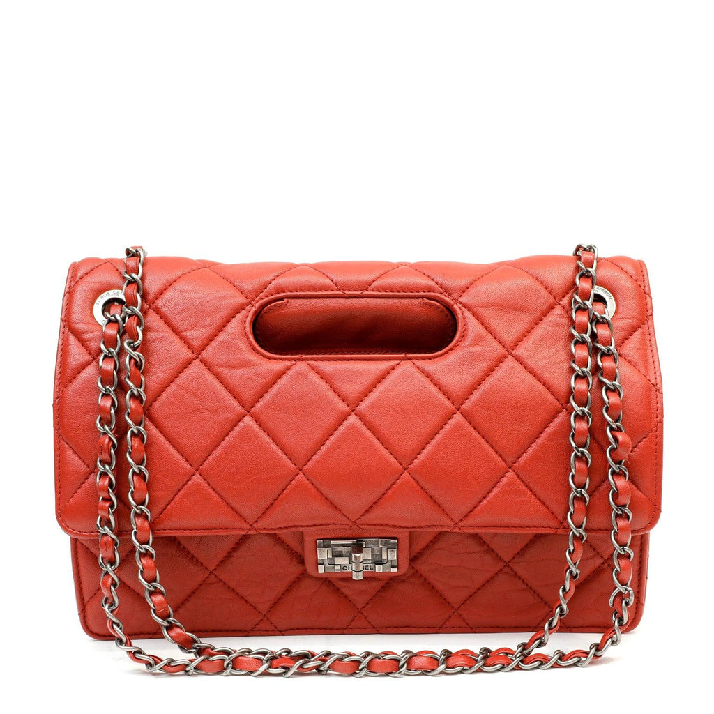Chanel Red Quilted Distressed Lambskin Toolbox Bag w/ Gunmetal Hardware
