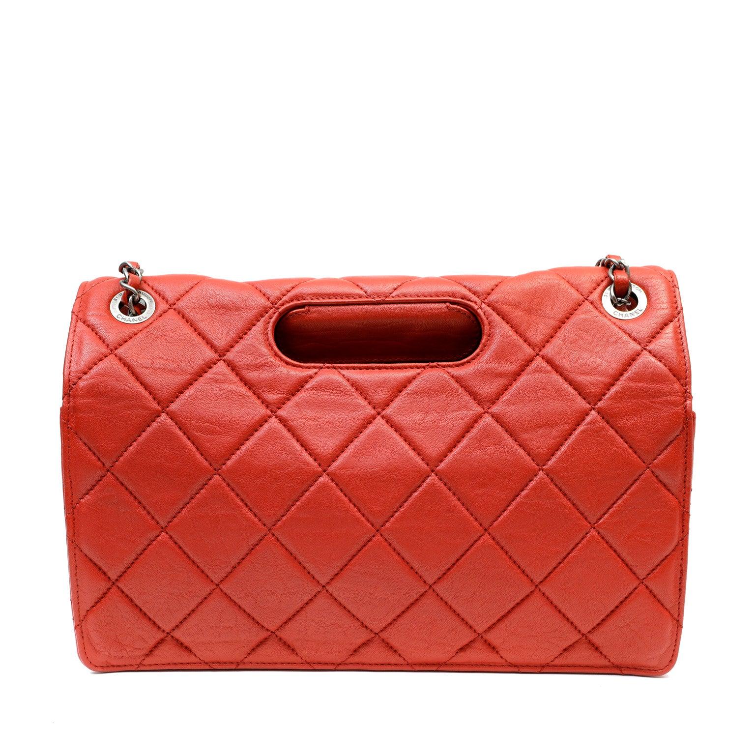 Chanel Red Quilted Distressed Lambskin Toolbox Bag w/ Gunmetal Hardware