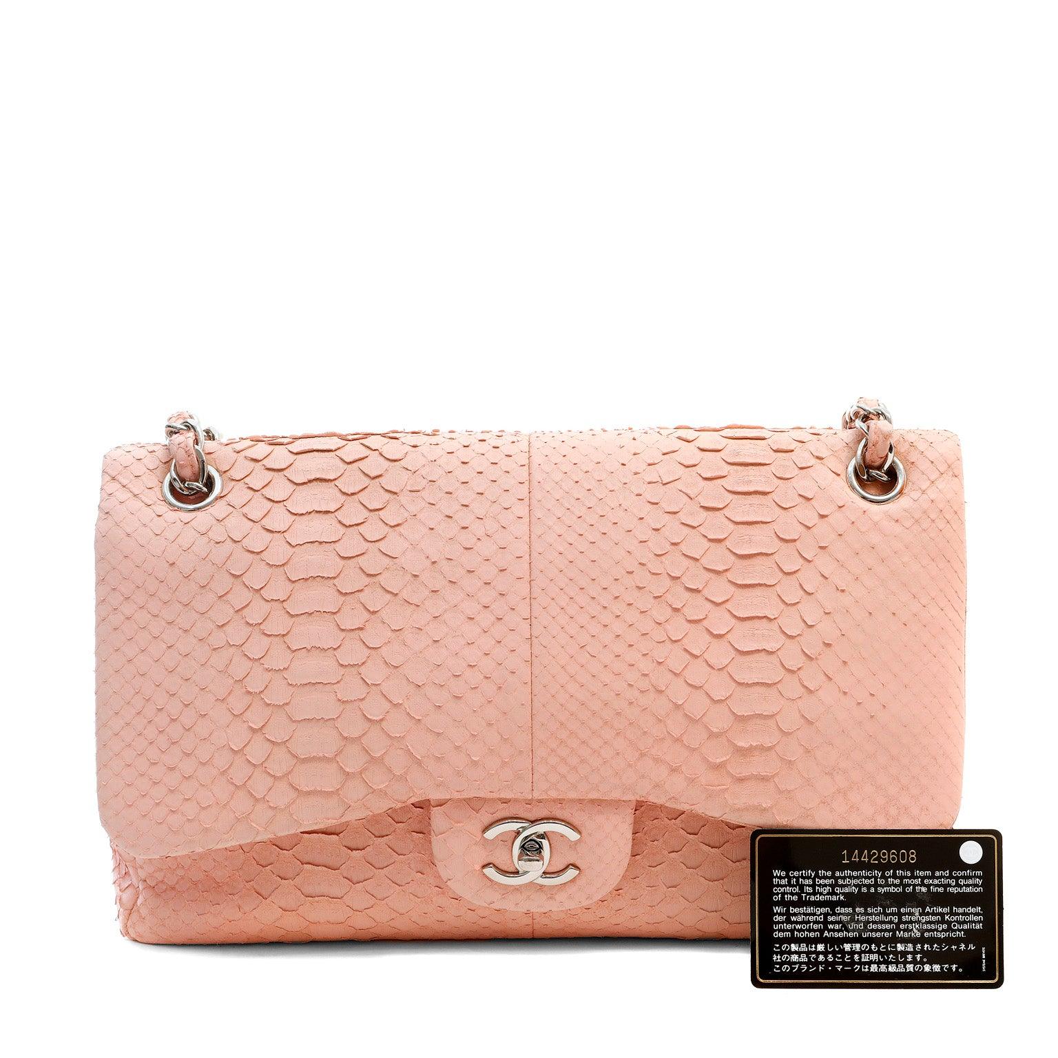 Chanel Bubblegum Pink Python Jumbo Classic w/ Silver Hardware
