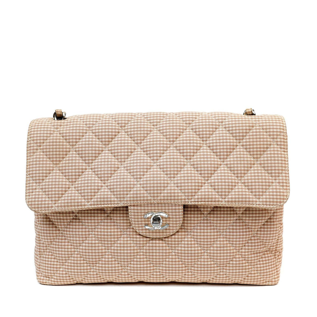 Chanel Gingham Cloth Maxi Classic w/ Silver Hardware