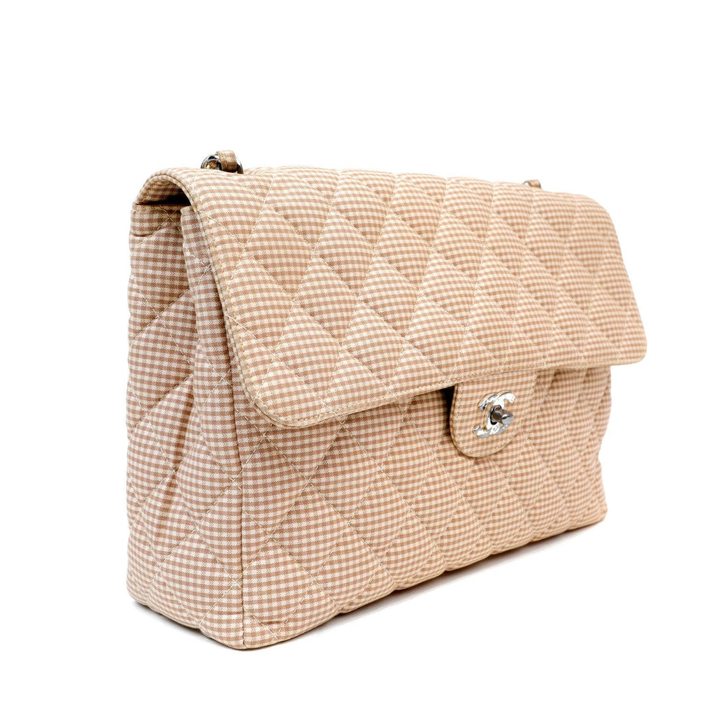 Chanel Gingham Cloth Maxi Classic w/ Silver Hardware