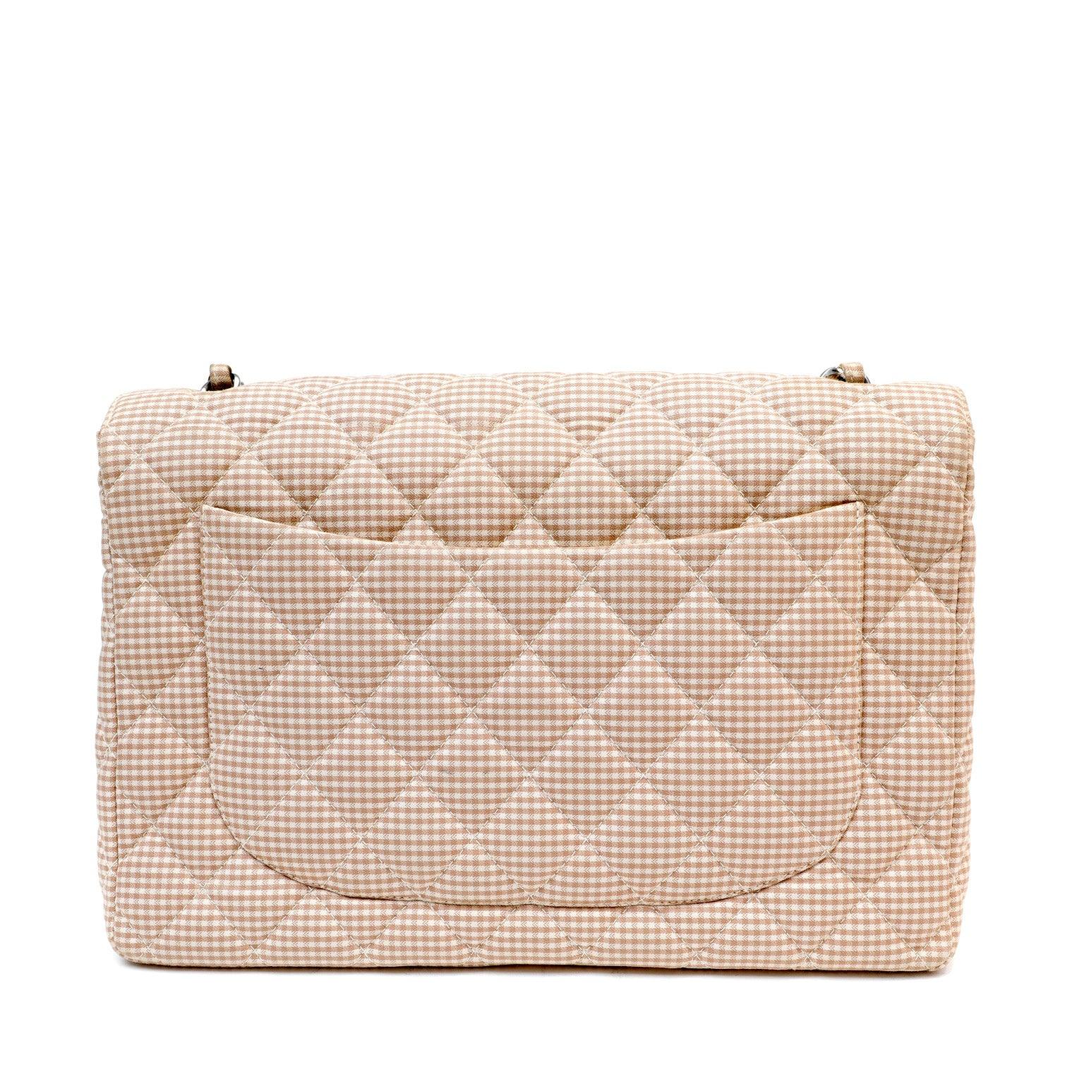 Chanel Gingham Cloth Maxi Classic w/ Silver Hardware
