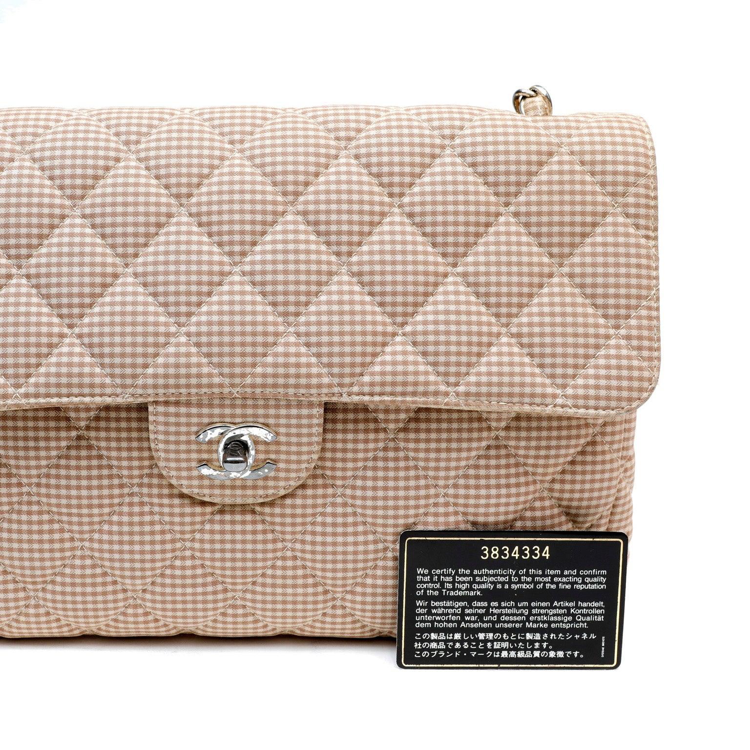 Chanel Gingham Cloth Maxi Classic w/ Silver Hardware
