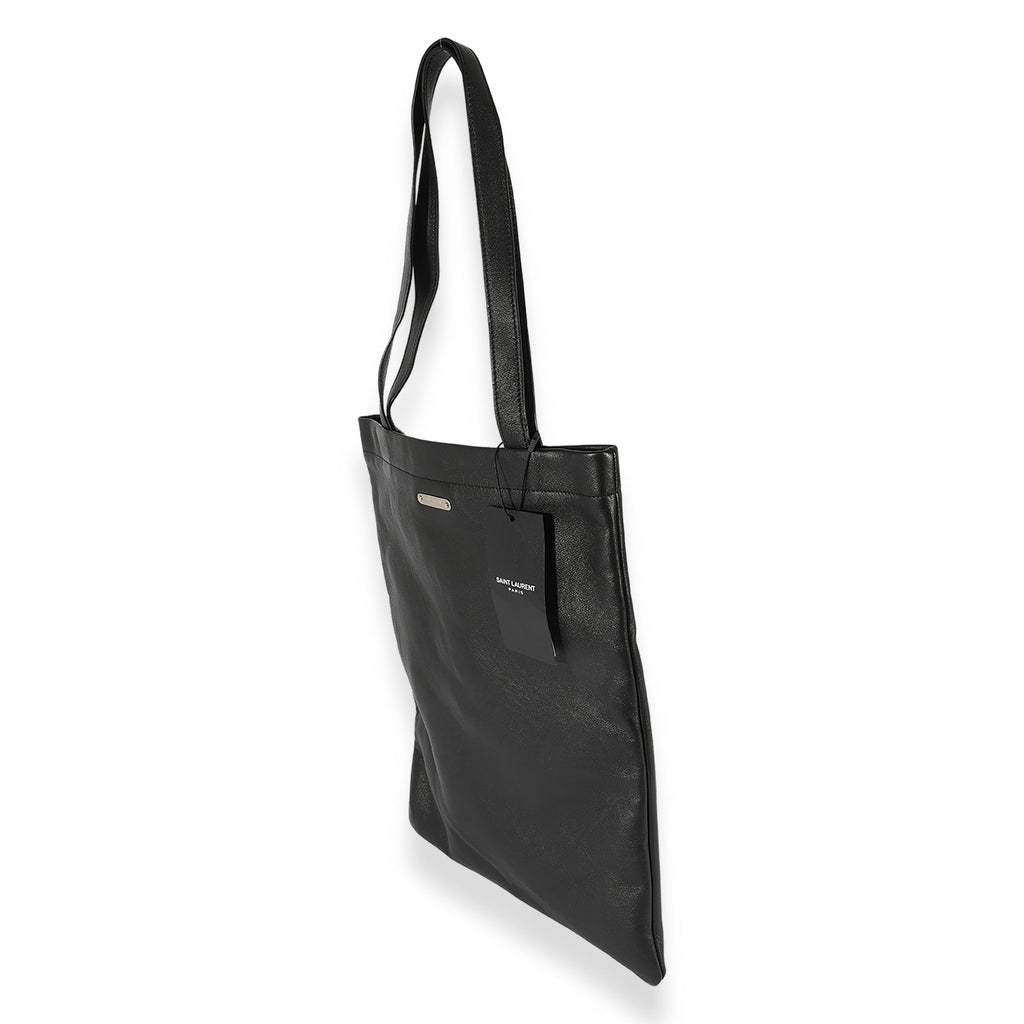 SAINT LAURENT Black Calfskin Flat Shopping Tote