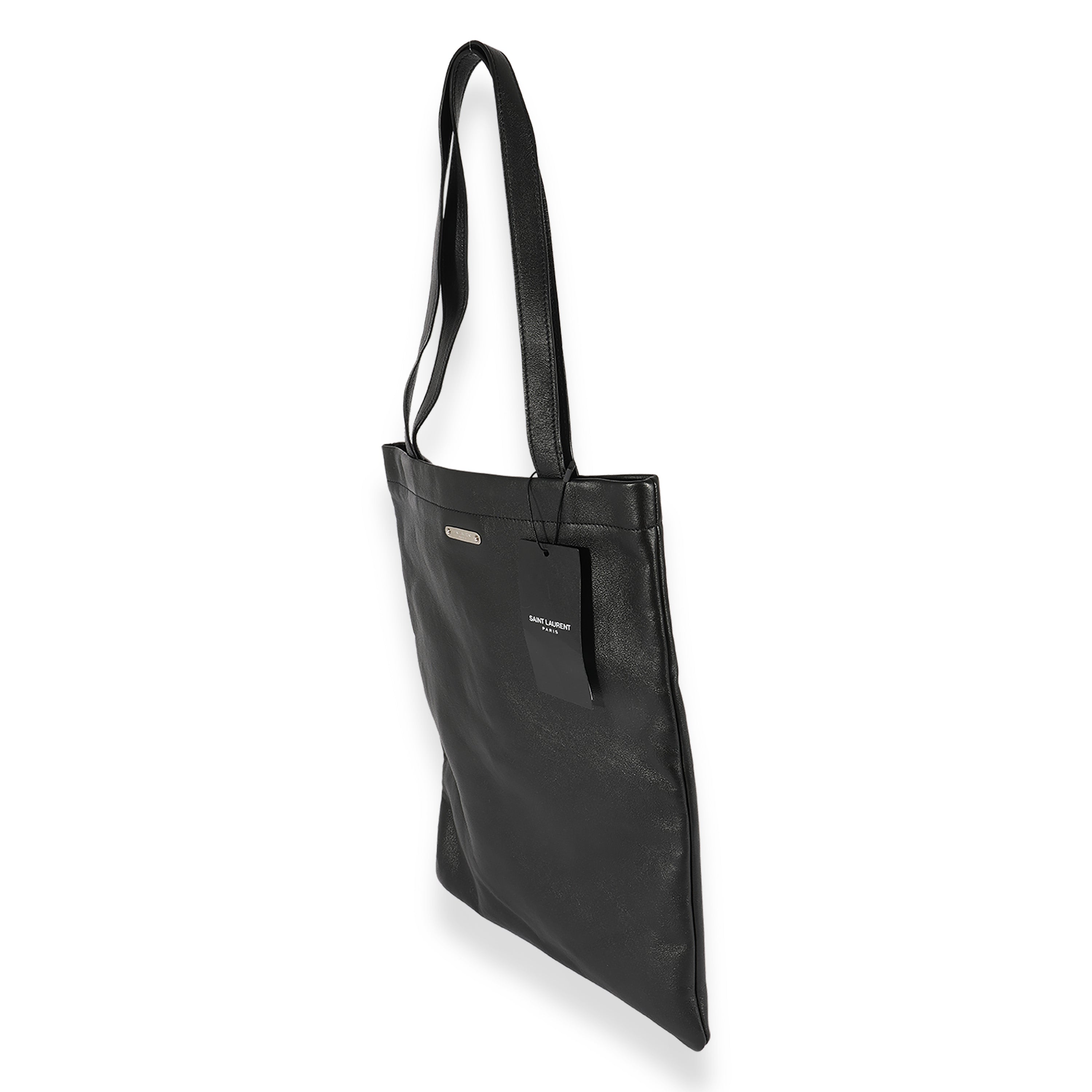 SAINT LAURENT Black Calfskin Flat Shopping Tote