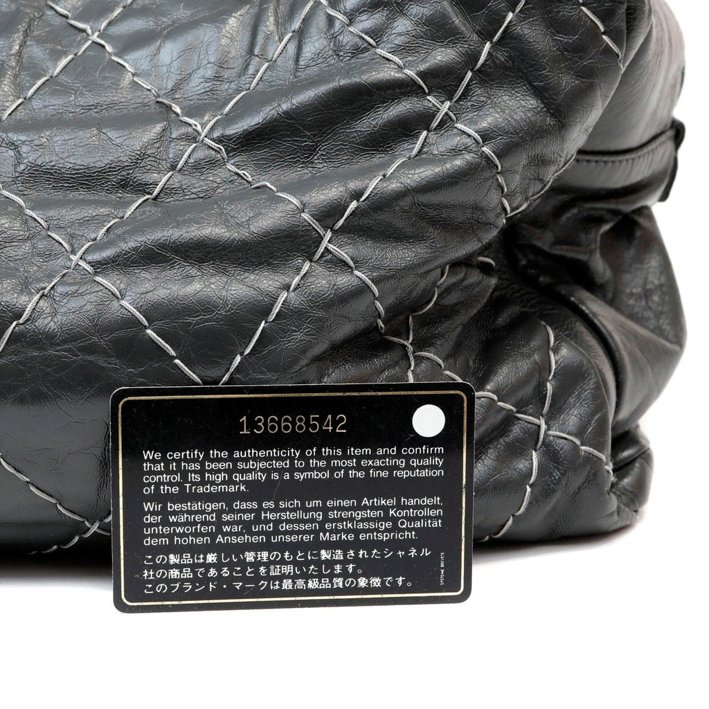 Chanel Slate Topstitched Distressed Leather Large Tote