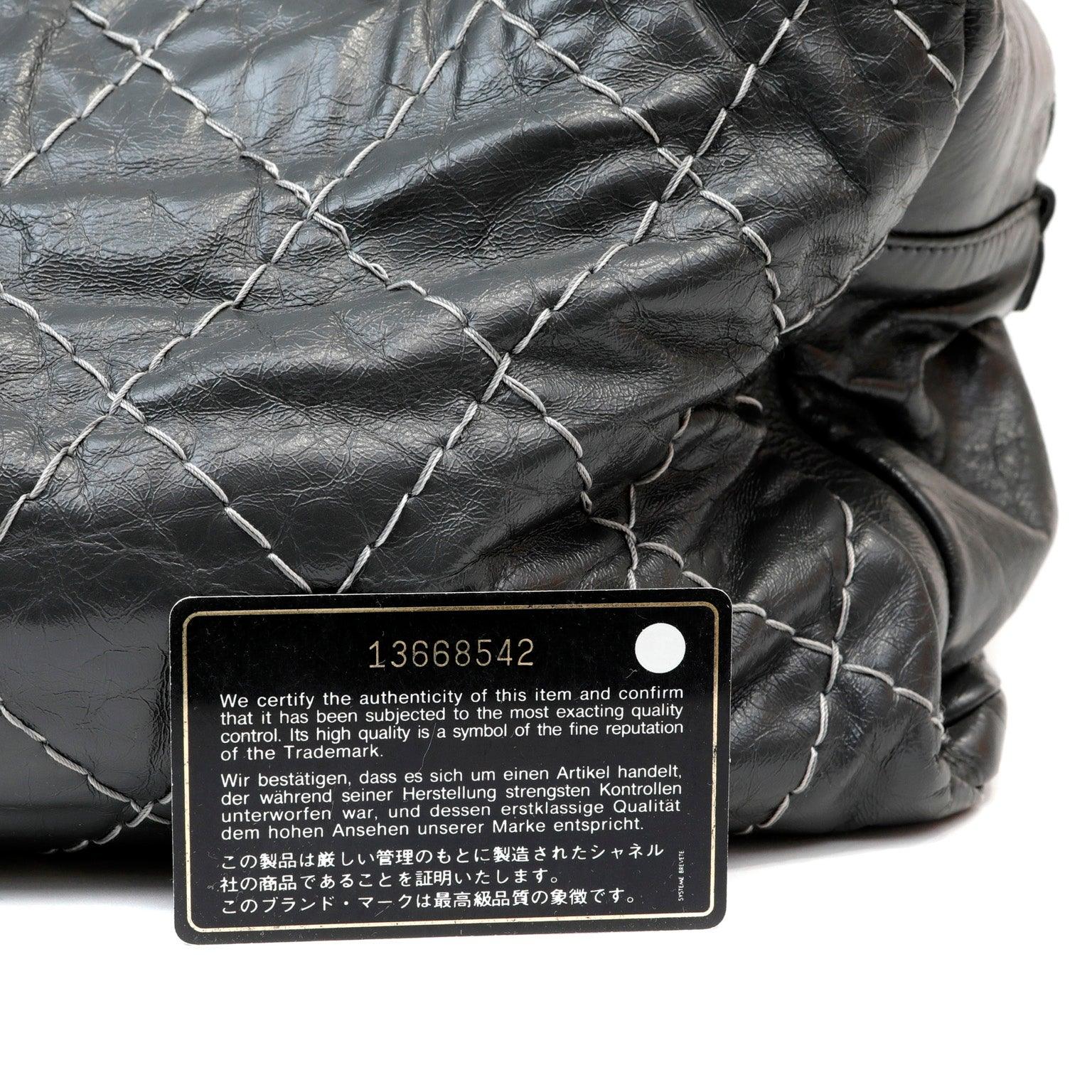 Chanel Slate Topstitched Distressed Leather Large Tote